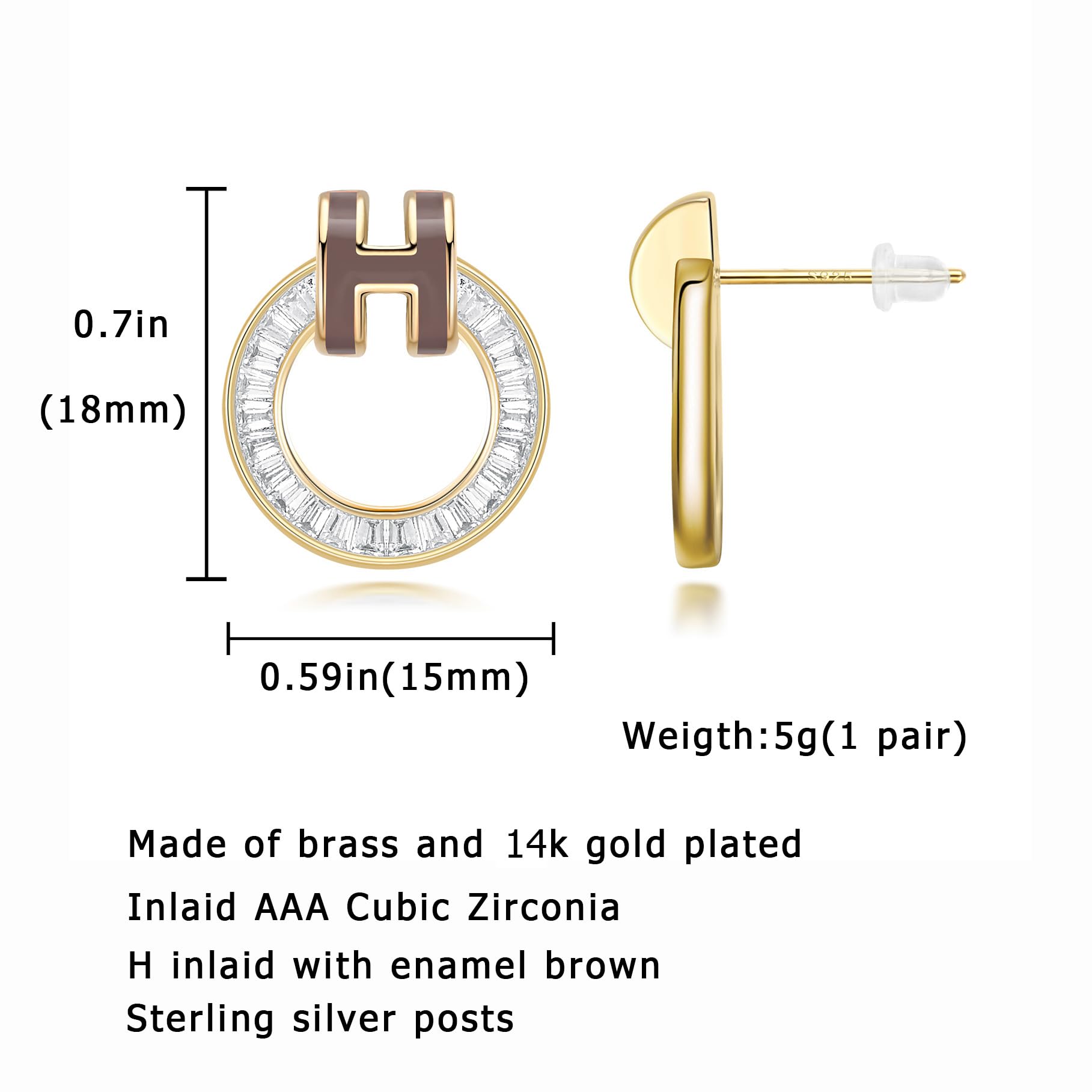 14K Gold Stud Earrings for Women - Enamel H-Shaped Earrings | Elegant Birthday Gifts for Her | Perfect for Everyday Wear, Date Nights & Special Occasions