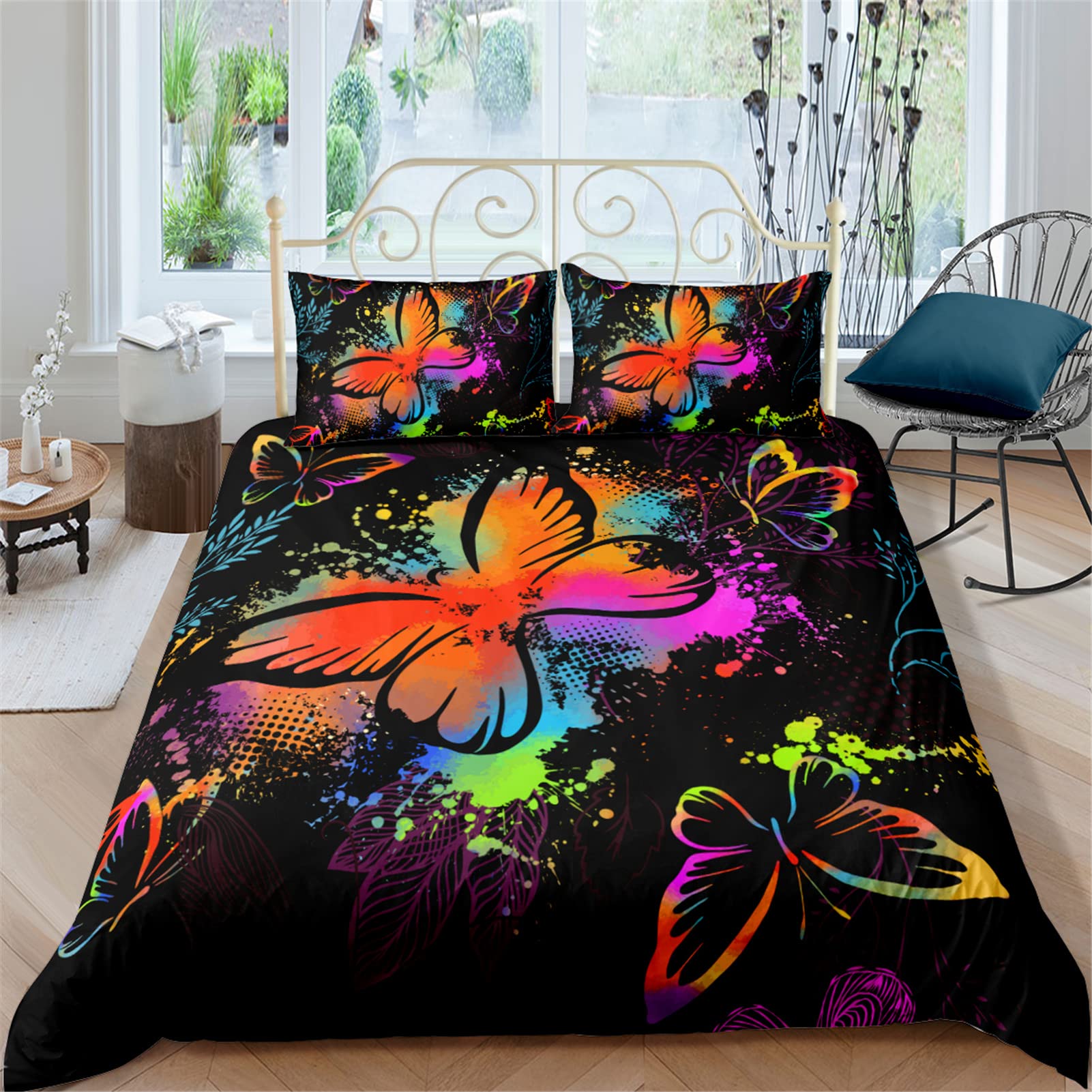 **Balen Bear Butterfly Duvet Cover Set King Size - Colorful Butterfly Printed Bedding for Girls, Kids & Teens - Soft & Easy Care (Comforter Not Included) - Perfect for Kids' Rooms, Teen Bedrooms & Nursery Decor**