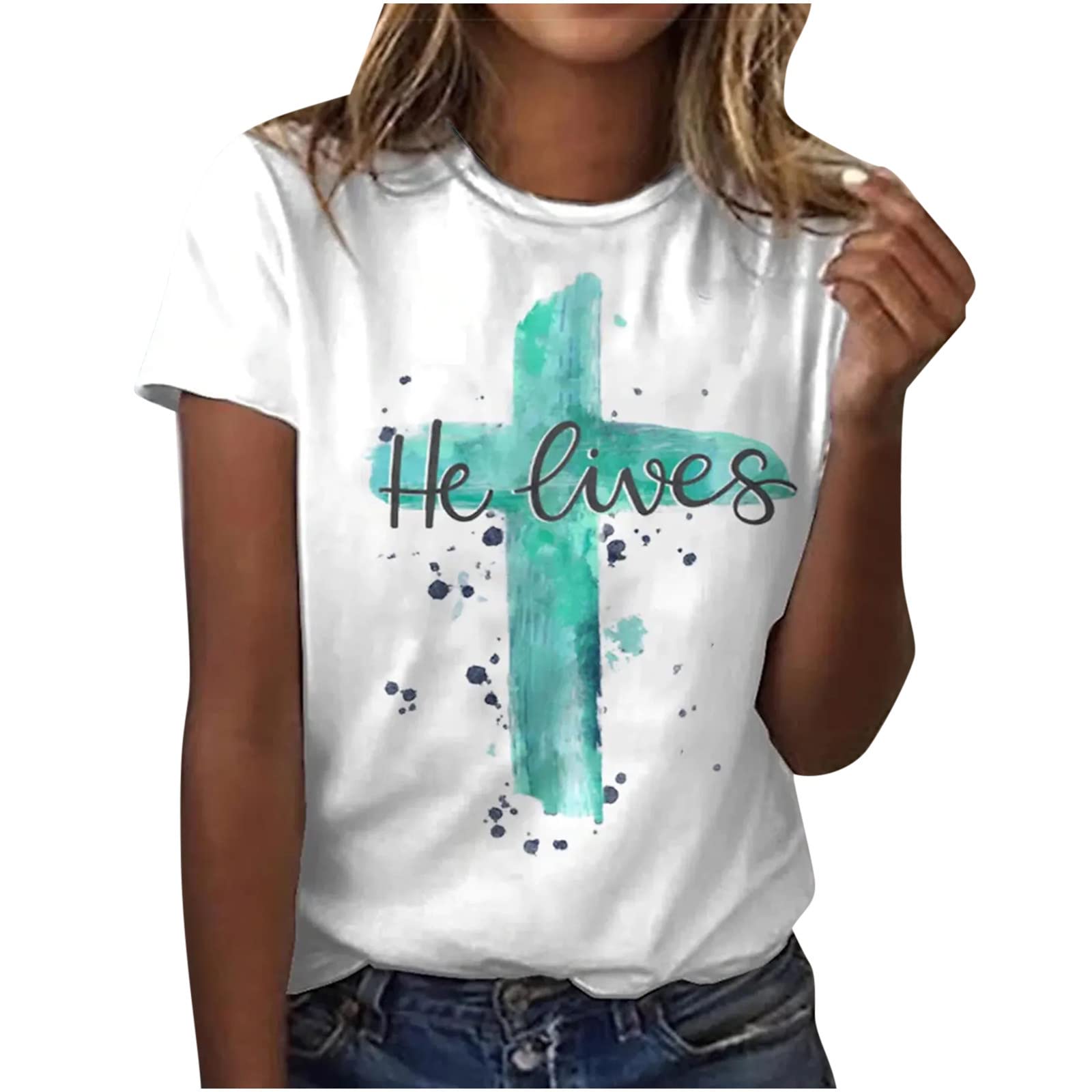 Women's Summer V-Neck Short Sleeve T-Shirt - Cute Printed Casual Blouse & Loose Fit Graphic Tee for Everyday Wear, Beach Outings & Weekend Outfits
