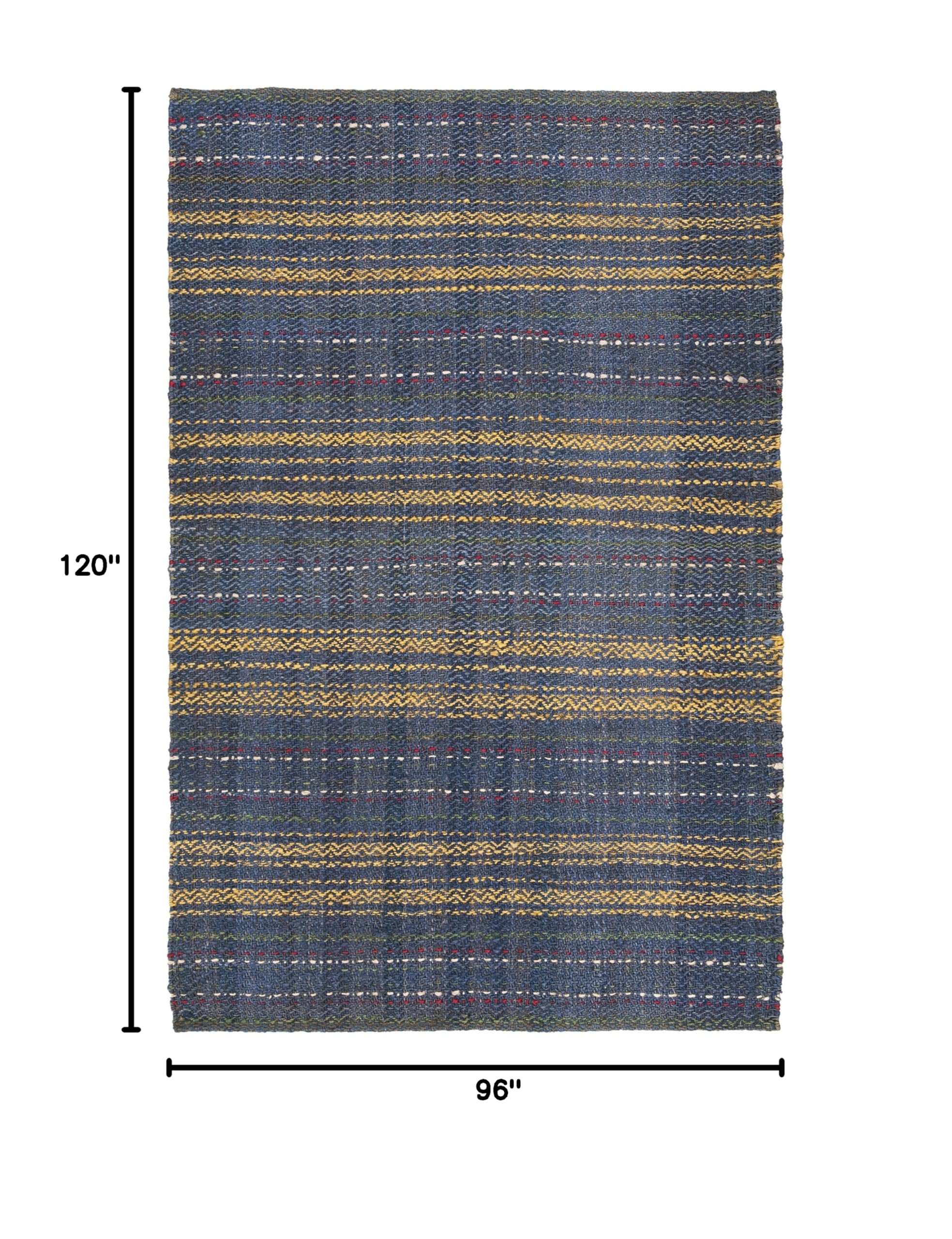 SAFAVIEH Handmade Natural Jute Area Rug 8' x 10' - Blue & Gold Striped Design for Living Room & Bedroom | Durable Floor Covering for High Traffic Areas | Eco-Friendly Home Decor | Perfect for Boho, Coastal & Farmhouse Style Interiors