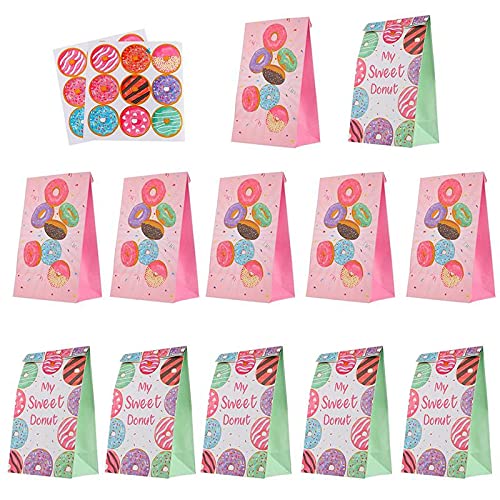 12-Pack Sturdy Donut-Themed Gift Bags | Durable Paper Treat Bags for Cookies, Candy & Snacks | Perfect for Birthday Parties, Christmas, Halloween, Graduation & Wedding Favors | Bulk Party Supplies for Bakeries & Events
