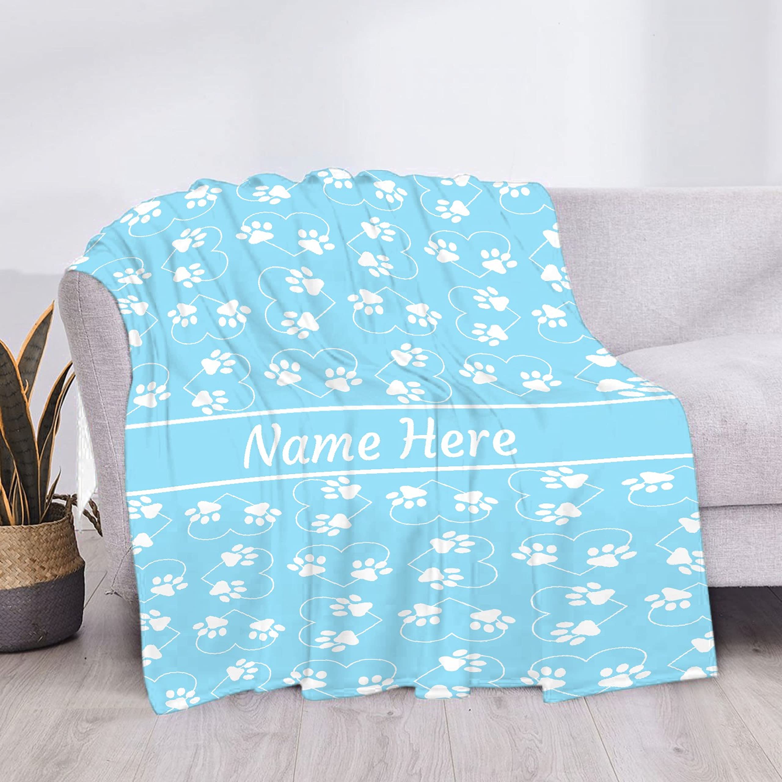 **Custom Personalized Dog Blanket with Name - Soft Fleece Pet Blanket for Dogs, Paw Print Design - Cozy Throw for Bed, Sofa & Couch - Perfect Gift for Dog Lovers, Mom & Dad - XL Size for Family & Pets**    *(Ideal for snuggling, pet napping, home decor, or as a heartfelt gift for dog owners!)*