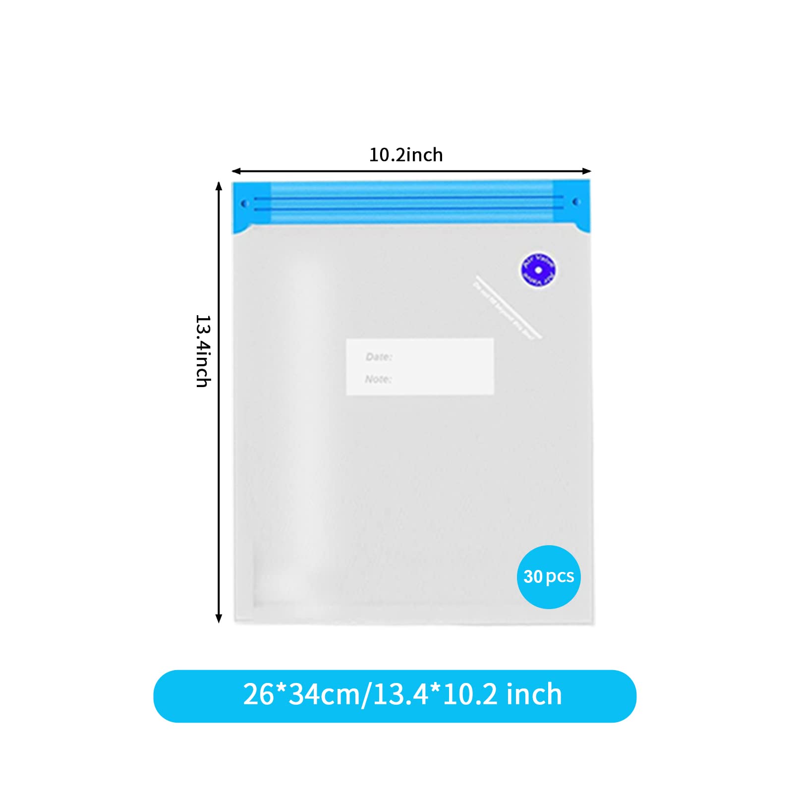 Premium Reusable Vacuum Sealer Bags - 30 Pack BPA Free Sous Vide Bags with 6 Sealing Clips (13.4x10.2 Inch) | Airtight Food Storage for Meal Prep, Freezing & Sous Vide Cooking