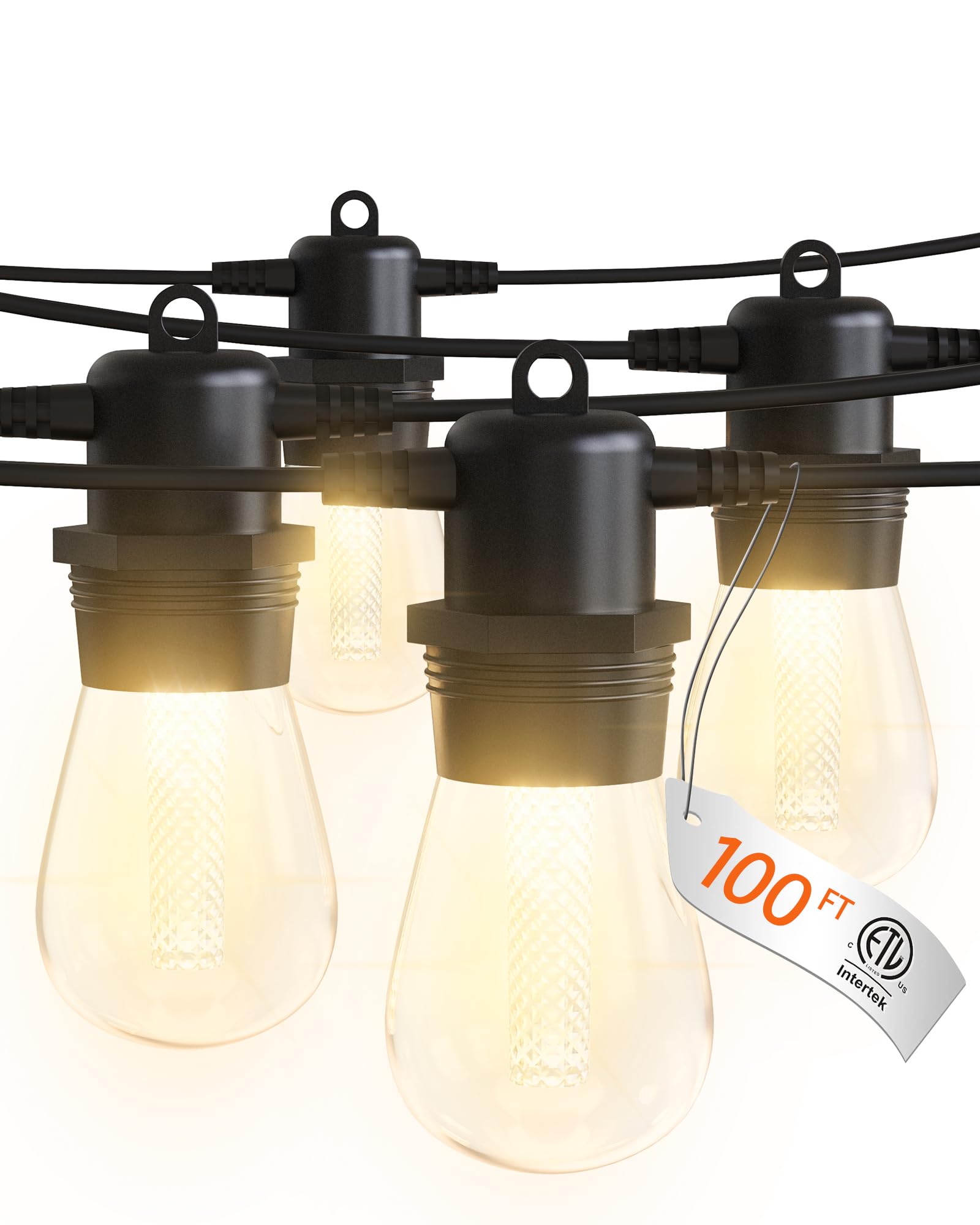 JACKYLED 100FT Outdoor String Lights - Waterproof Plug-in LED Patio Lights for Yard, Balcony, Wedding, Camping & Cafe | End-to-End Connectable | Perfect for Backyard Parties, Romantic Dinners & Outdoor Decor