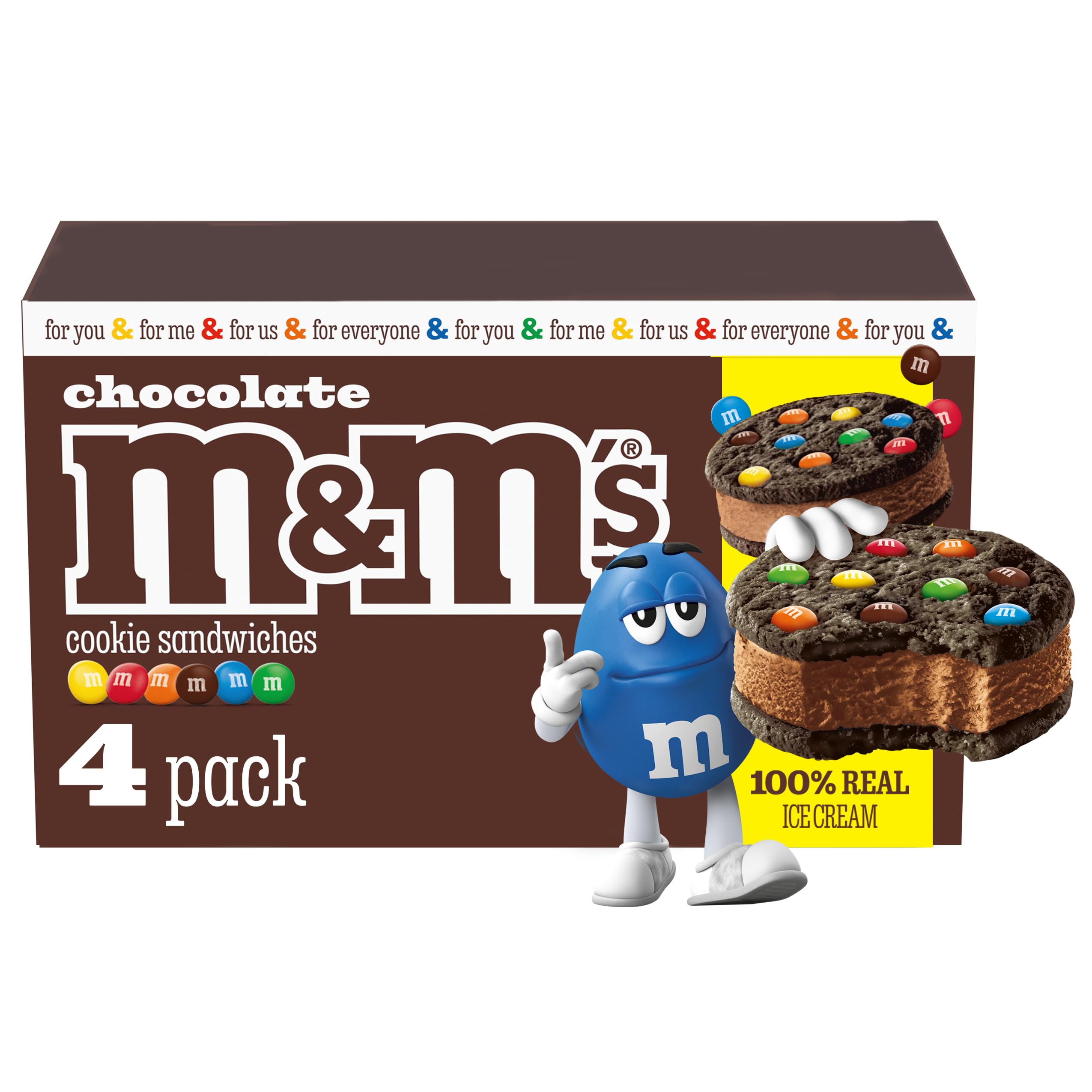 M&M's Chocolate Ice Cream Sandwich - 4 Fl Oz (Pack of 4) Frozen Treats | Perfect for Summer Parties, Birthday Celebrations & Family Dessert Time