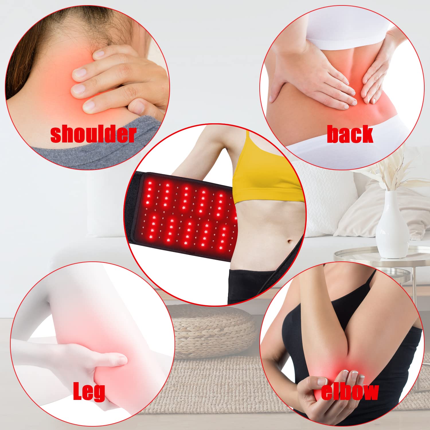 FDA Cleared Red & Infrared Light Therapy Belt - Flexible Wearable Pain Relief Wrap for Back, Shoulder & Neck - Large Treatment Area with Timer - Ideal for Home Use, Post-Workout Recovery & Chronic Pain Management