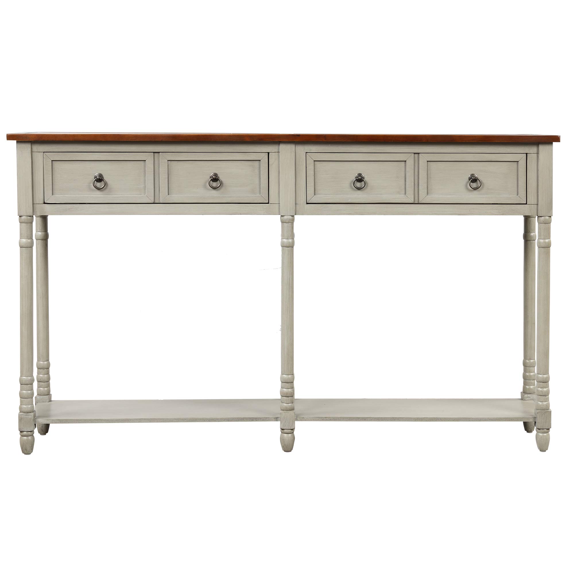 Antique Grey Rectangular Console Table with 2 Large Drawers & Long Shelf - Entryway Sofa Table for Living Room, Hallway, Dining Room - Perfect for Home Decor, Small Space Storage & Displaying Decorative Items