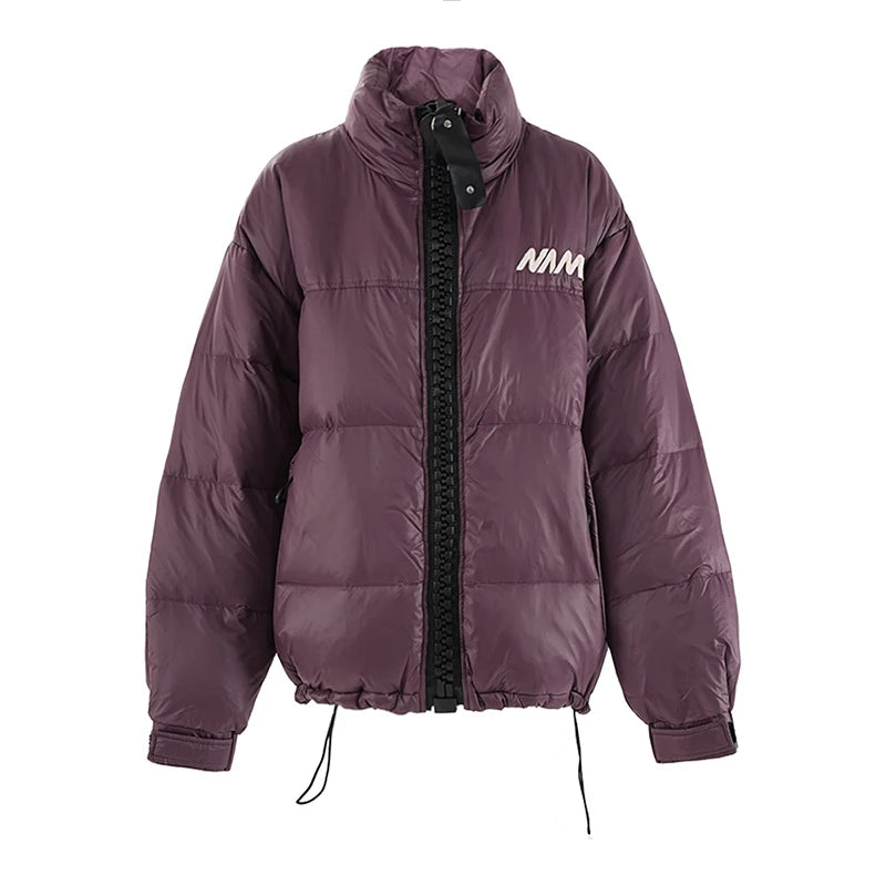 American Style Men's Parka Jacket - Stand Collar, Big Zipper Design, Letter Print, Drawstring, Loose Fit Padded Coat for Winter (CPG2531) | Outdoor Activities, Urban Streetwear & Casual Fashion