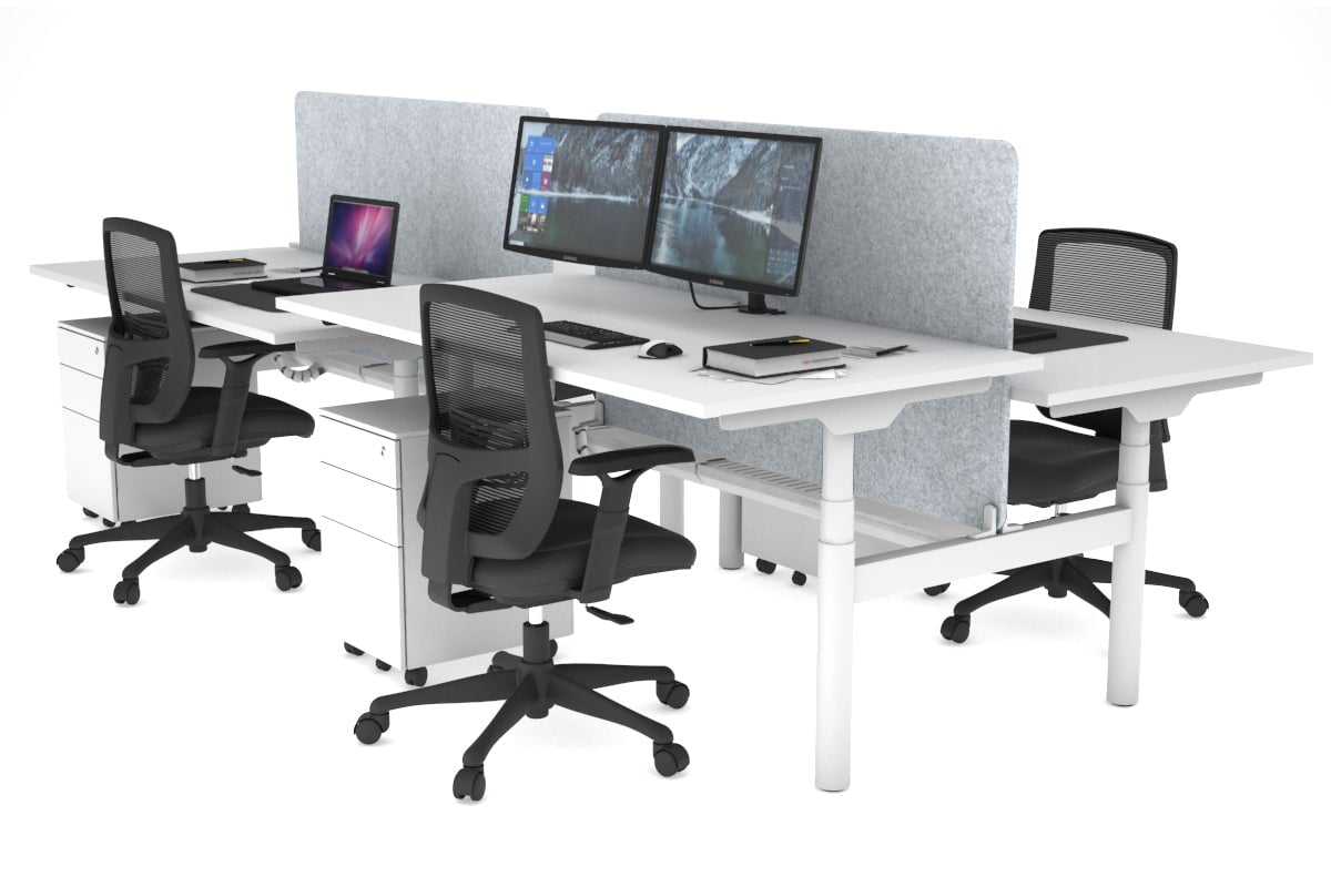 Flexi Premium Height Adjustable 4-Person H Bench Workstation - White Frame [1800L x 800W with Cable Management] - Ideal for Office, Coworking Spaces & Collaborative Work Environments