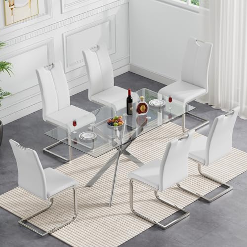 Silver Table With 6 White Silver Chairs