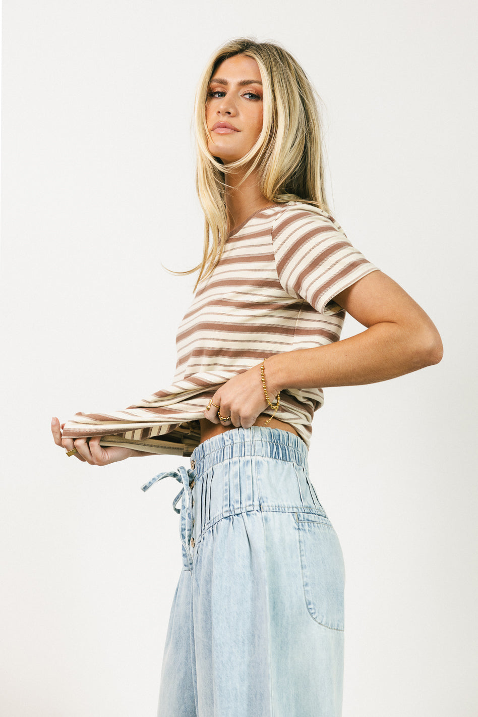 Kelly Striped Tee in Taupe - Women's Casual Striped T-Shirt for Everyday Wear | Perfect for Work, Outings & Relaxing