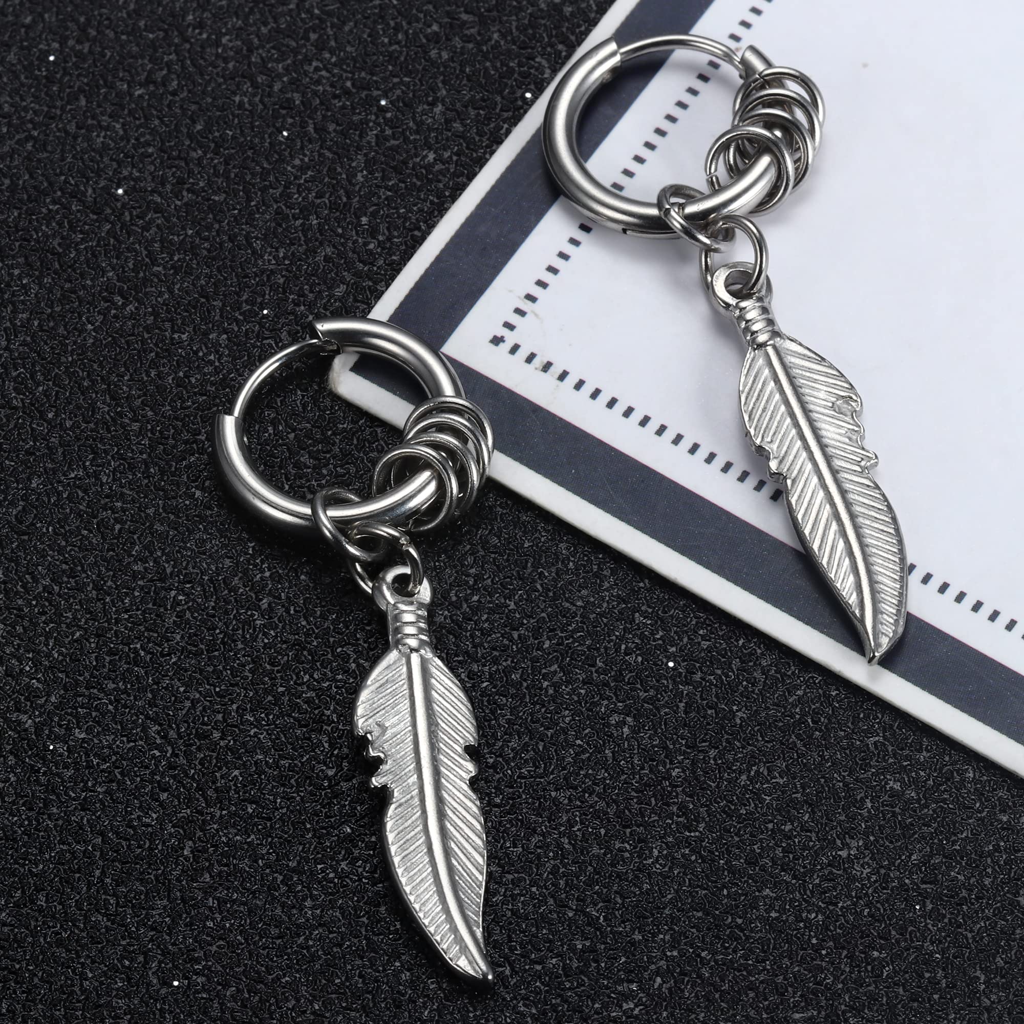 Kakonia 7 Pairs Stainless Steel Earrings for Men & Women - Cool Feather Hoop & CZ Stud Earrings Set in Gold, Silver & Black | Perfect for Parties, Gifts & Everyday Wear