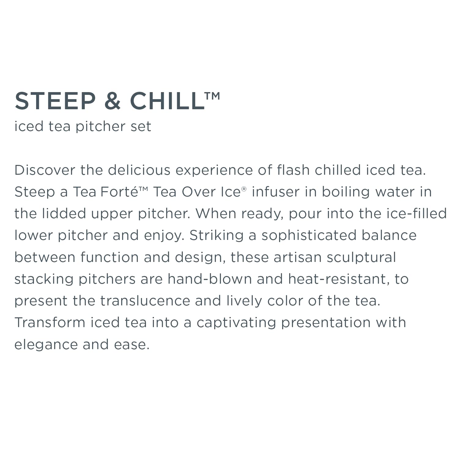 Tea Forte Tea Over Ice Steeping Pitcher Set - 12oz & 24oz Glass Pitchers for Perfect Iced Tea | Dishwasher Safe | Great for Summer Parties, BBQs & Outdoor Gatherings