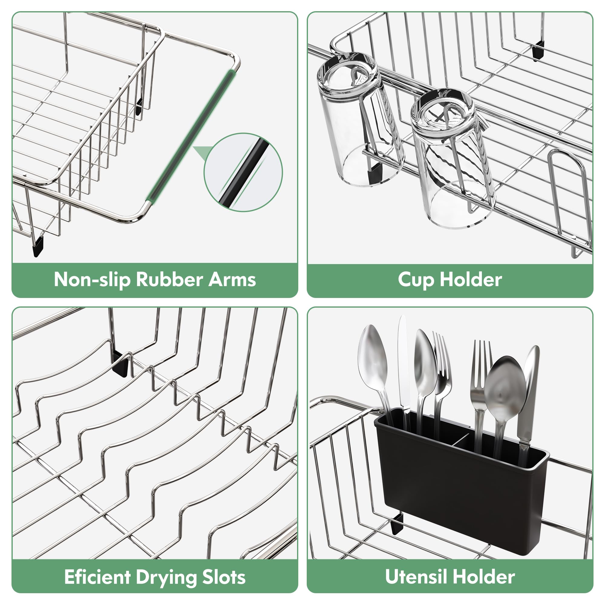 MAJALiS Stainless Steel Over The Sink Dish Drying Rack with Utensil Holder - Compact Space Saving Kitchen Sink Drainer, Silver | Perfect for Small Apartments, RVs & Countertop Organization