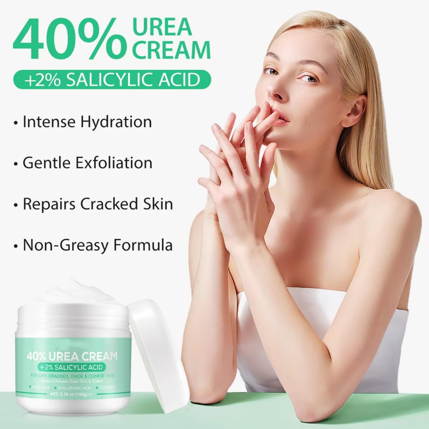40% Urea Cream with 2% Salicylic Acid - Maximum Strength Foot & Hand Moisturizer for Dry, Cracked Heels, Elbows & Knees | Deep Hydration & Skin Repair | Ideal for Cracked Feet, Rough Skin & Callus Removal