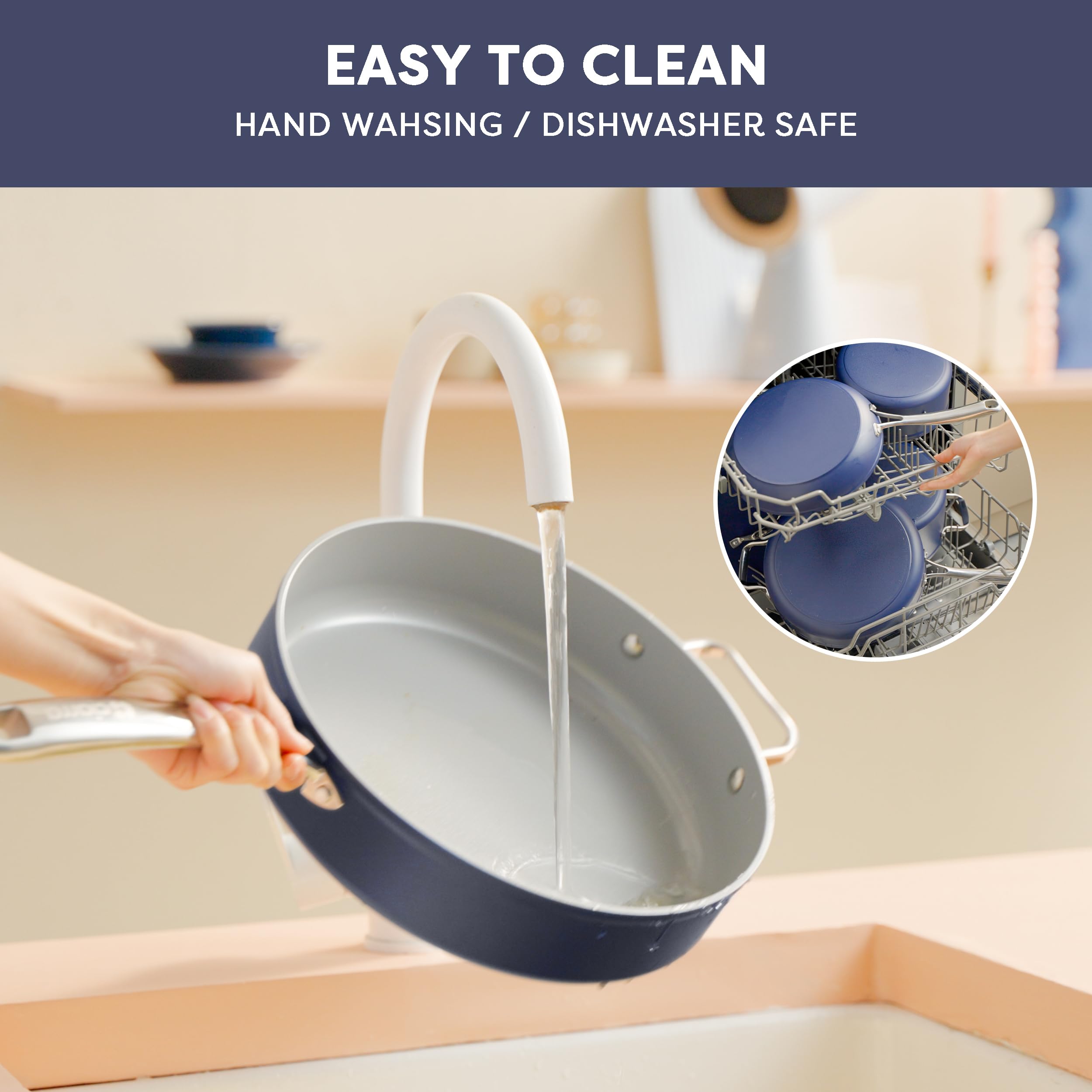 CIARRA 4.4 QT Nonstick Ceramic Saute Pan with Glass Lid - PFOA Free, Oven Safe to 450°F - Blue Deep Frying Pan for Gas, Electric & Induction Stovetops - Perfect for Searing, Frying & Sauteing Vegetables, Meat & Pasta