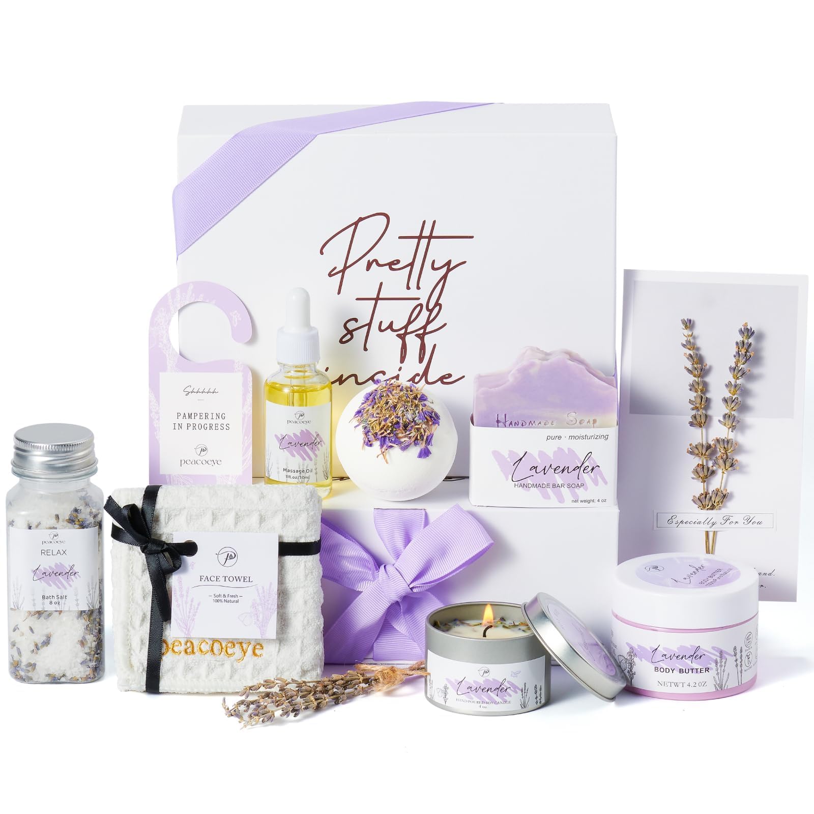 Lavender Spa Gift Basket for Women - Relaxing Bath Set with Self Care Essentials - Perfect Mother's Day, Birthday, Friendship Gift for Mom, Wife, Sister, Aunt - Home Spa Kit for Stress Relief & Pampering - Ideal for Bubble Baths, Relaxation & Gift Giving Occasions