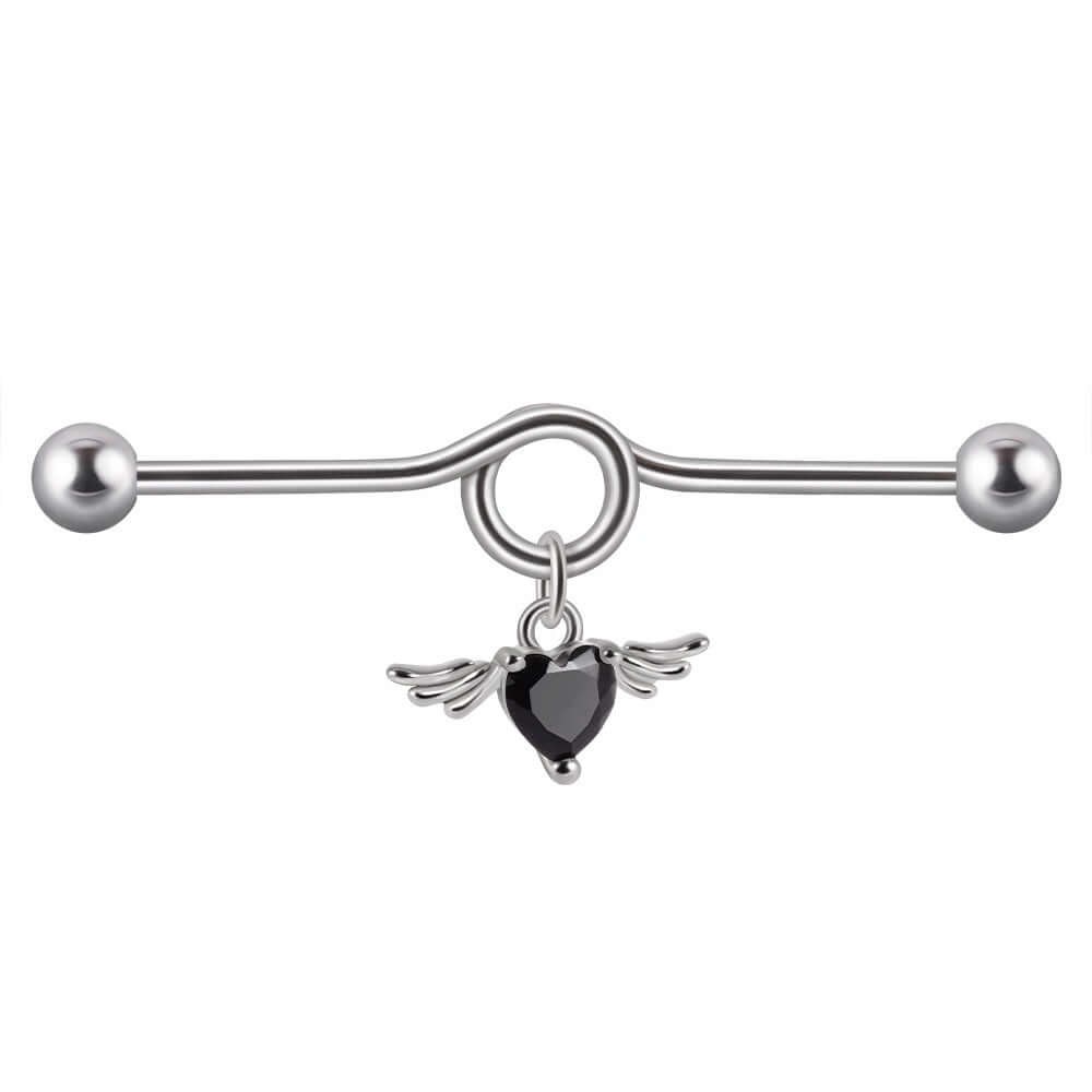 14G Heart Double Hole Industrial Bar Body Jewelry - DL7071 | Perfect for Cartilage, Helix, and Tragus Piercings | Hypoallergenic Surgical Steel for Sensitive Skin