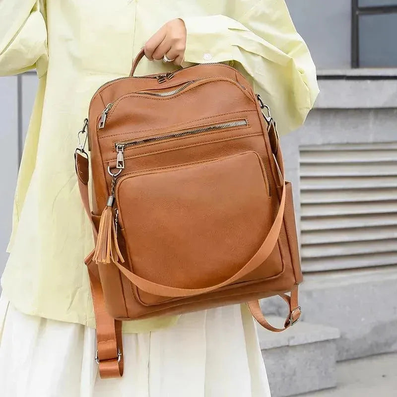 Vintage Style Women's Leather Backpack - Fashionable & Durable Travel Bag for Work, College & Daily Commute