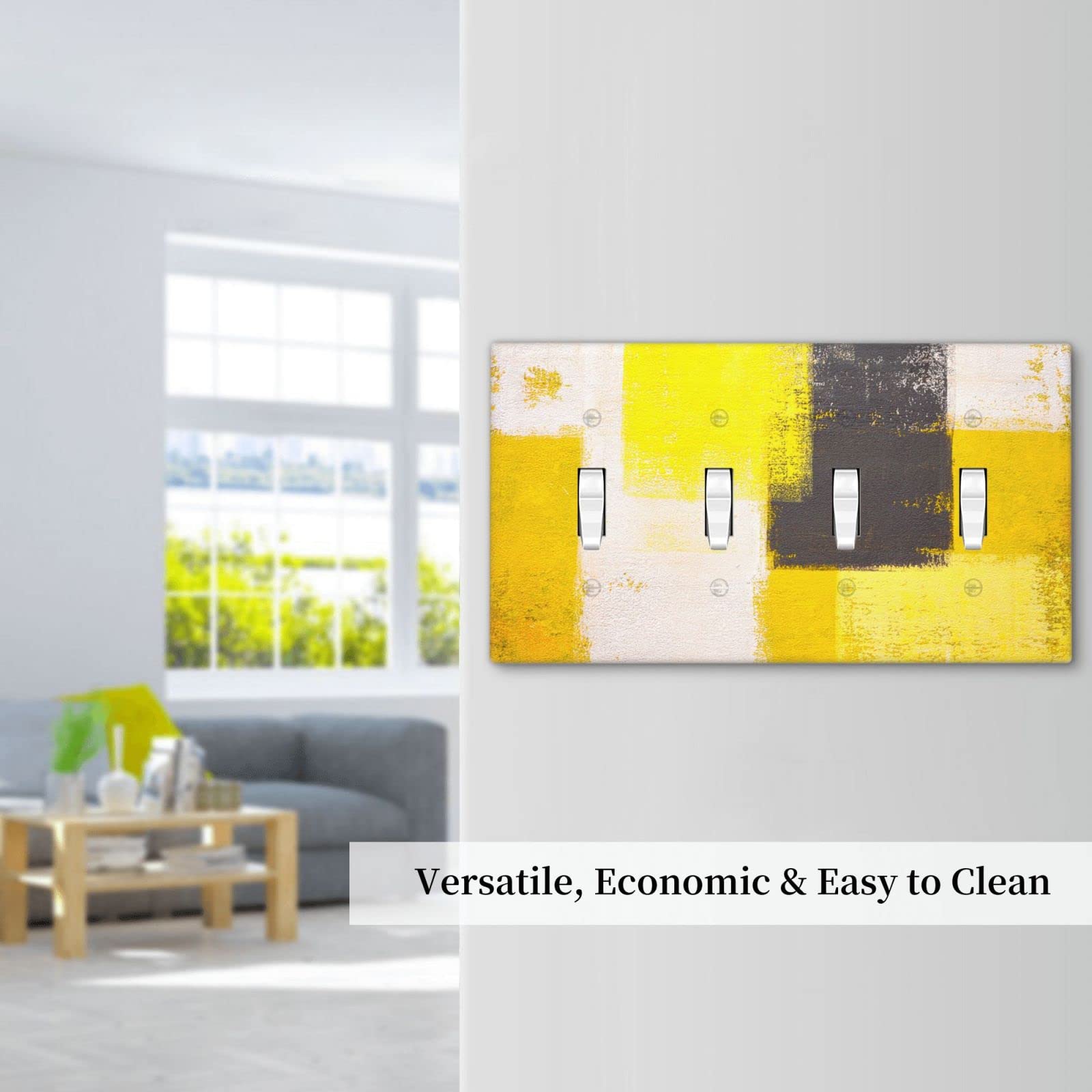 Abstract Beige Yellow Grey 4-Gang Toggle Light Switch Cover - Decorative Wall Plate for Home & Office - Funny Light Switch Faceplate 4.5 x 8.0 Inch - Perfect for Living Room, Bedroom, Kitchen & Office Decor
