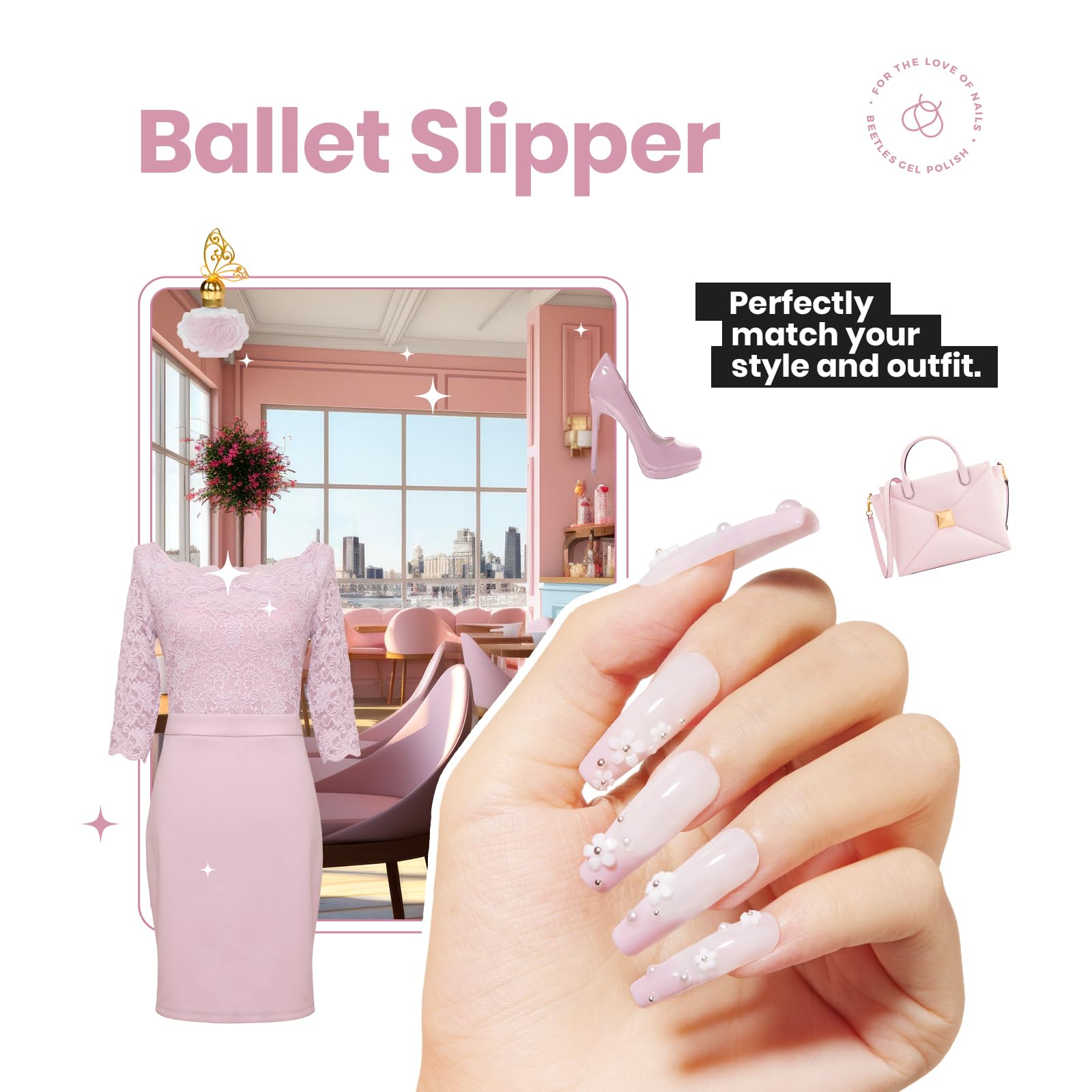 Beetles 2Pcs 15ml Pink Gel Nail Polish Set - Ballet Slipper Shimmer Long Lasting Nail Lacquer for Salon & Home Manicure | Perfect for Wedding, Party & Everyday Wear