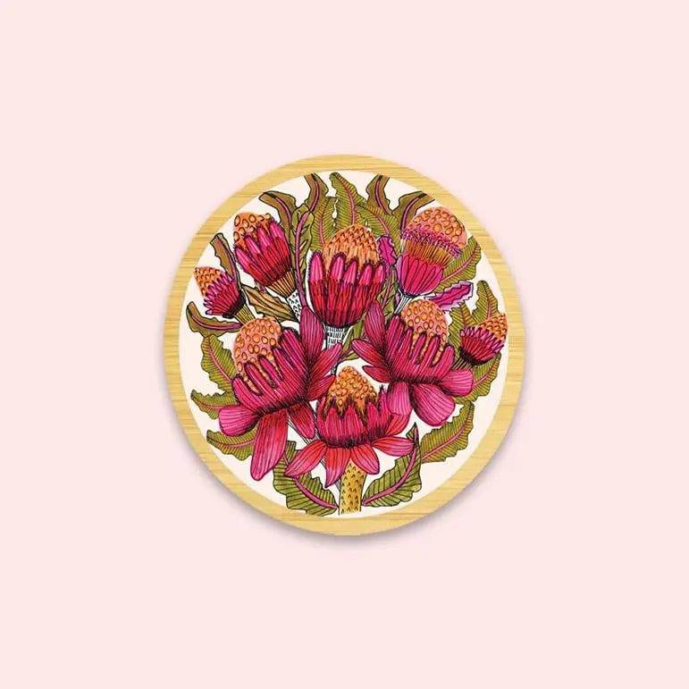 Handmade Waratah Flower Wooden Brooch - Australian Native Floral Pin for Women - Perfect for Weddings, Parties & Everyday Fashion Accessories