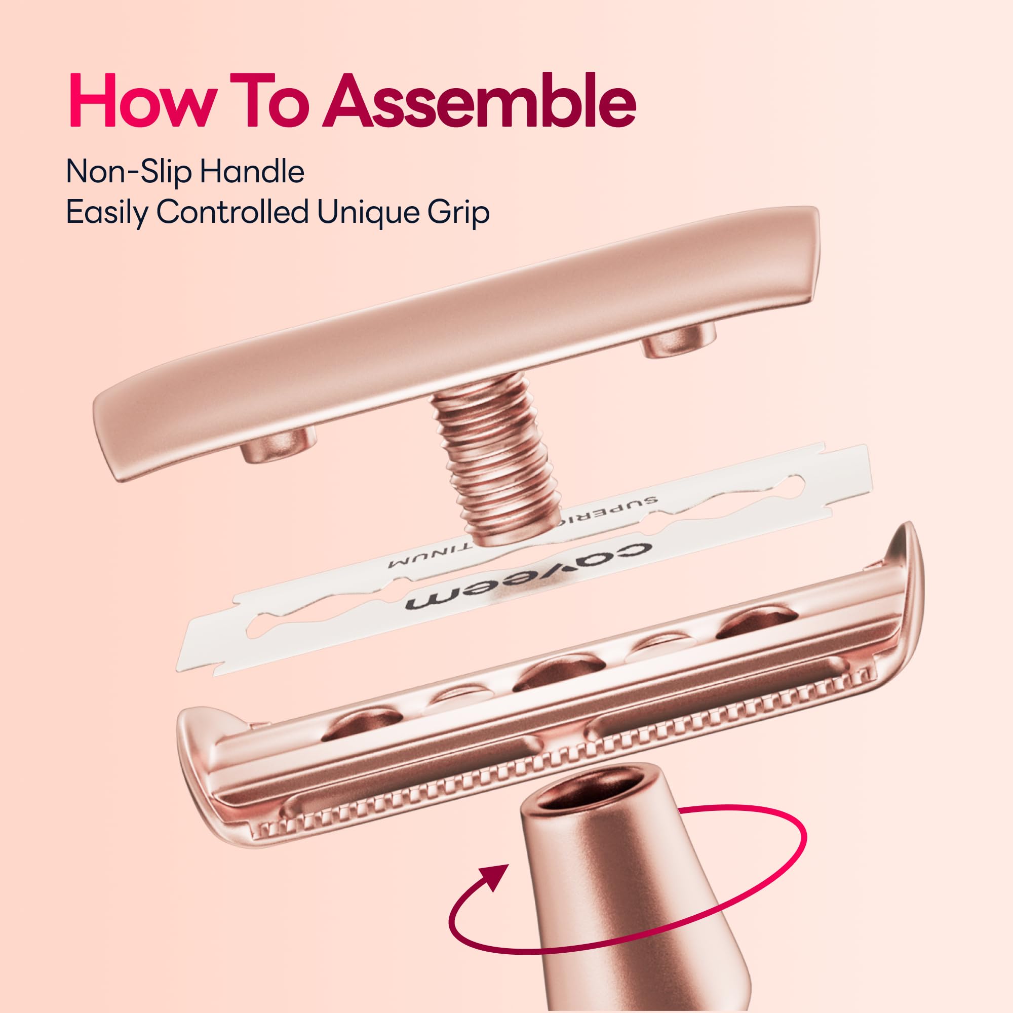Premium Rose Gold Double-Edge Safety Razor with 5 Stainless Steel Blades - Reusable Metal Razor for Men & Women - Perfect for Sensitive Skin & Eco-Friendly Shaving at Home or Travel