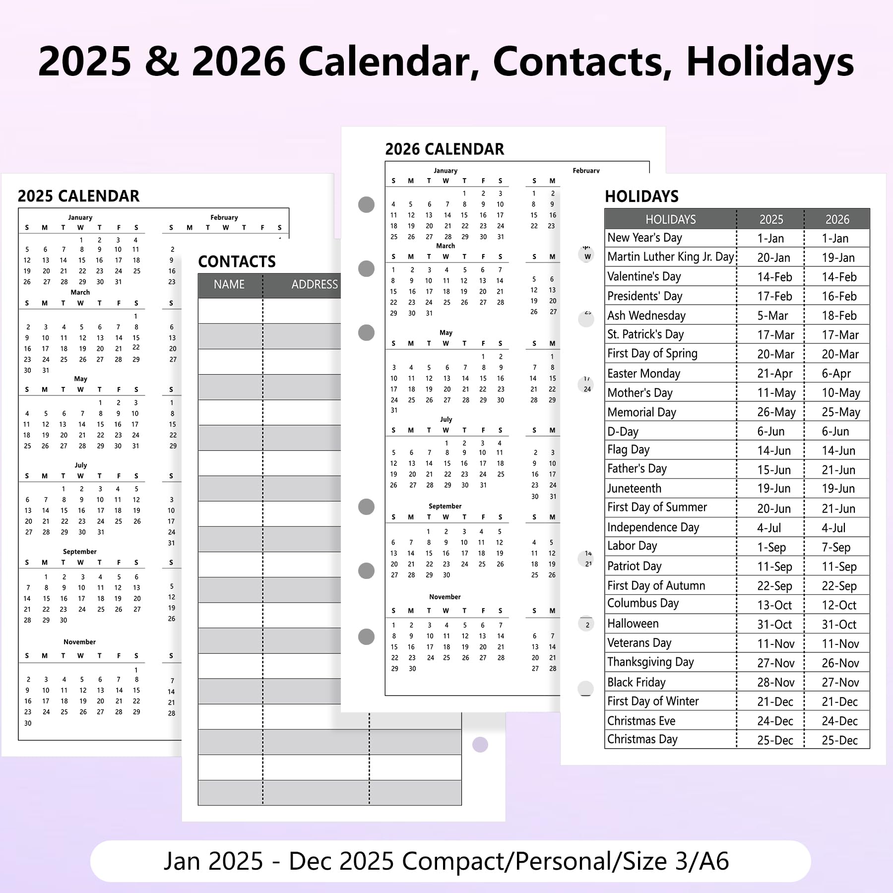 Antner 2025 Weekly & Monthly Planner Refill - A6 Size (3.75