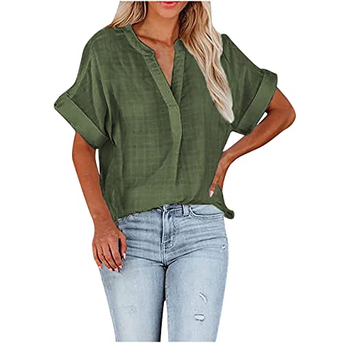 HRAPDA Women's Summer Tops - Trendy Solid Color Short Sleeve V-Neck Loose Fit Tee Shirts, Casual Blouse & Dressy Tunic for Going Out | Perfect for Beach, Office & Weekend Outings