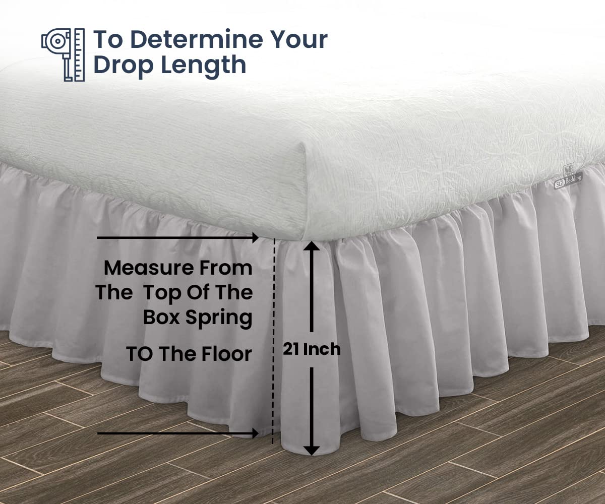 SGI Bedding 21 Inch Ruffled Bed Skirt - Soft Microfiber Dust Ruffle with Extra Storage Space - Wrinkle & Fade Resistant, Anti-Static - Twin Size Light Grey - Perfect for Guest Rooms, Dorm Decor & Clutter-Free Bedroom Organization