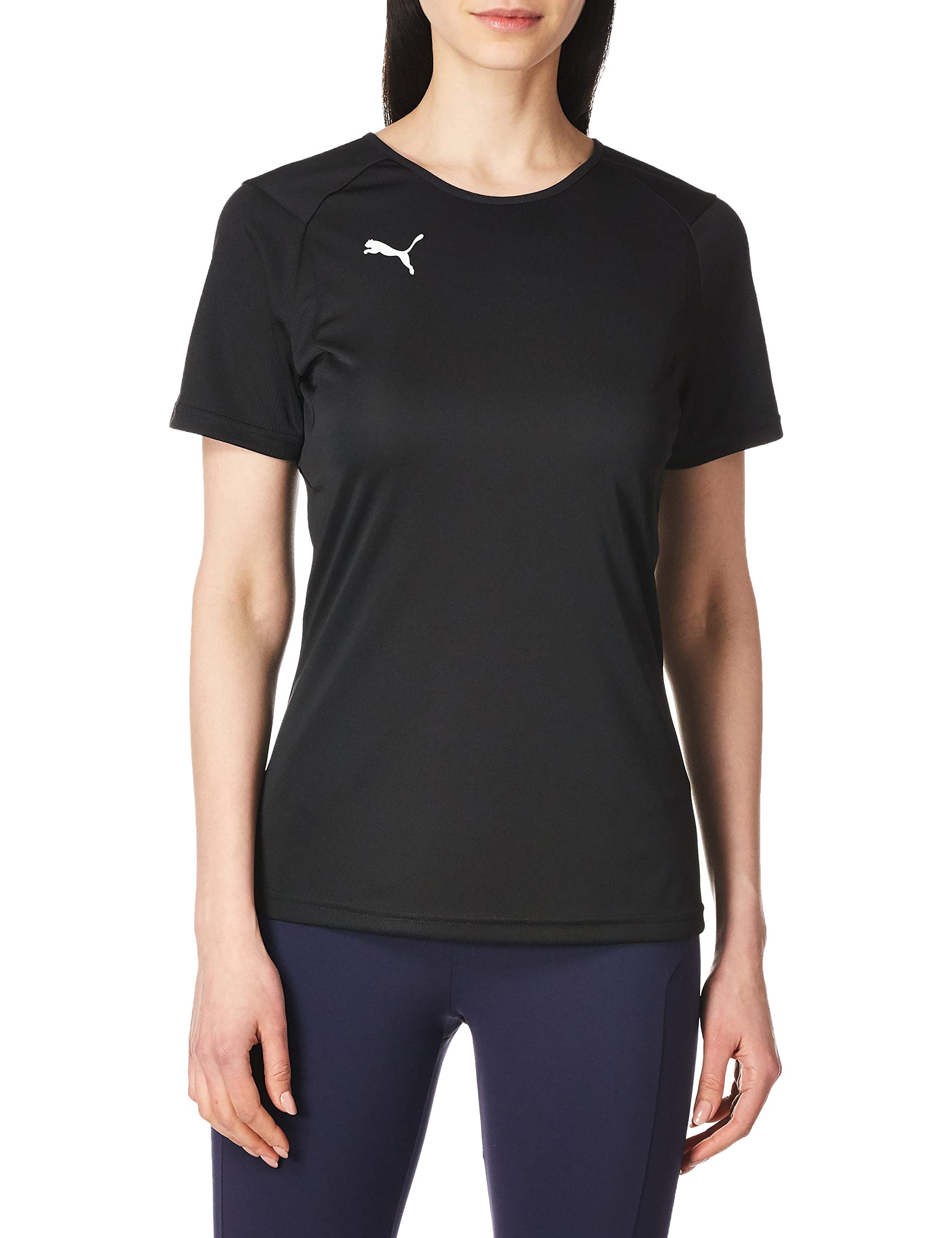 PUMA Women's Liga Training Jersey T-Shirt - Breathable, Moisture-Wicking Activewear for Gym & Soccer - Black & White - X-Small (US Size) - Perfect for Workouts, Training & Casual Wear