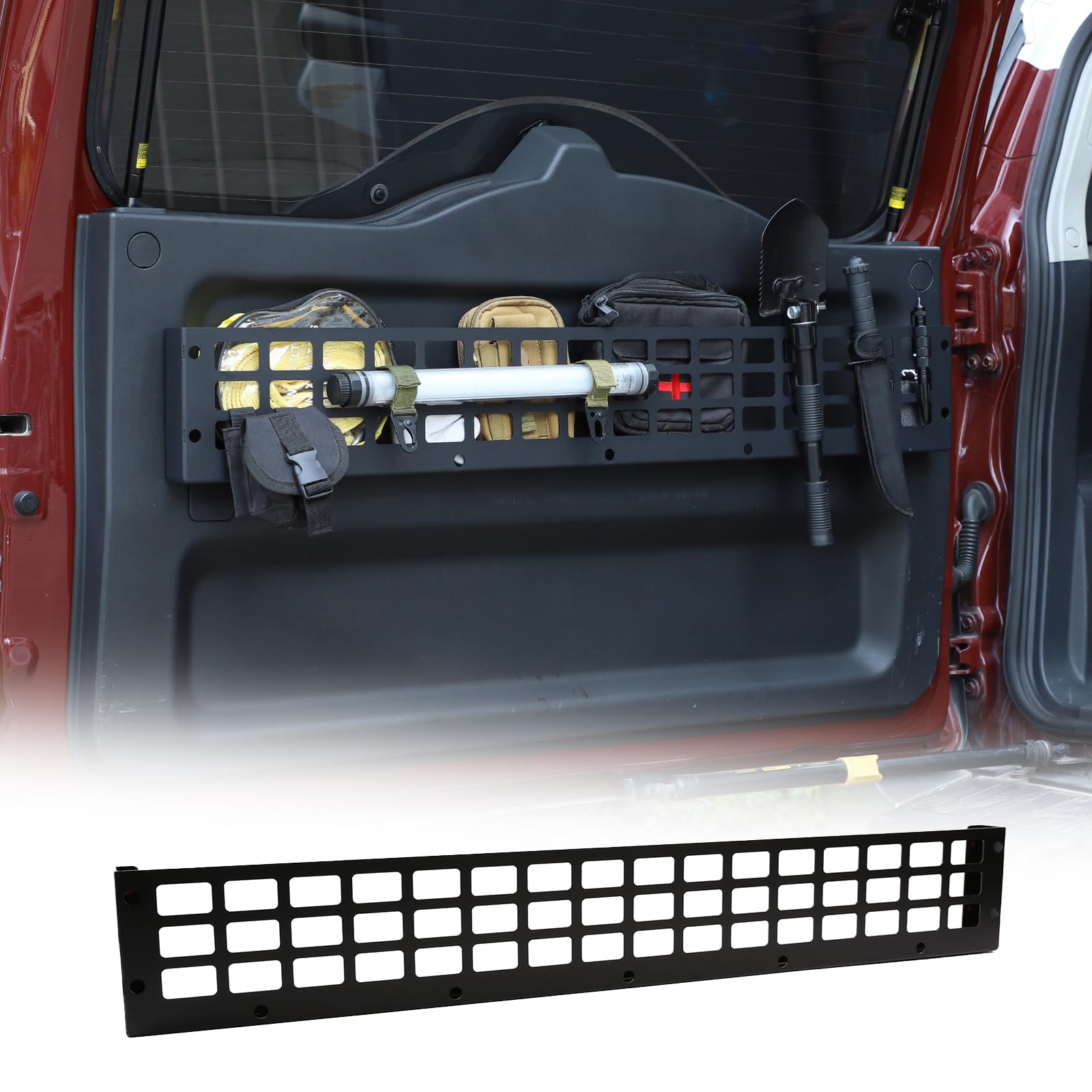 Toyota FJ Cruiser 2007-2021 Trunk Organizer - Black Rear Door Storage Panel with Hanging Hooks for Extra Space | Perfect for Camping Gear, Tools & Road Trip Essentials