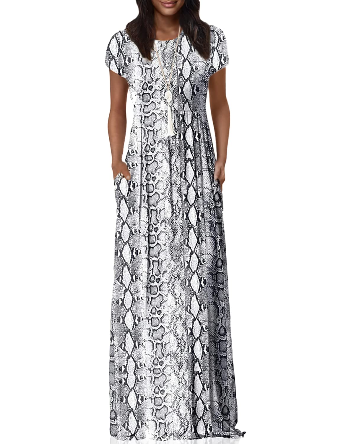 GRECERELLE Women's Summer Short Sleeve Maxi Dress Casual Long Dress with Pockets - Flowy Beach Dress for Vacation, Date Night & Everyday Wear