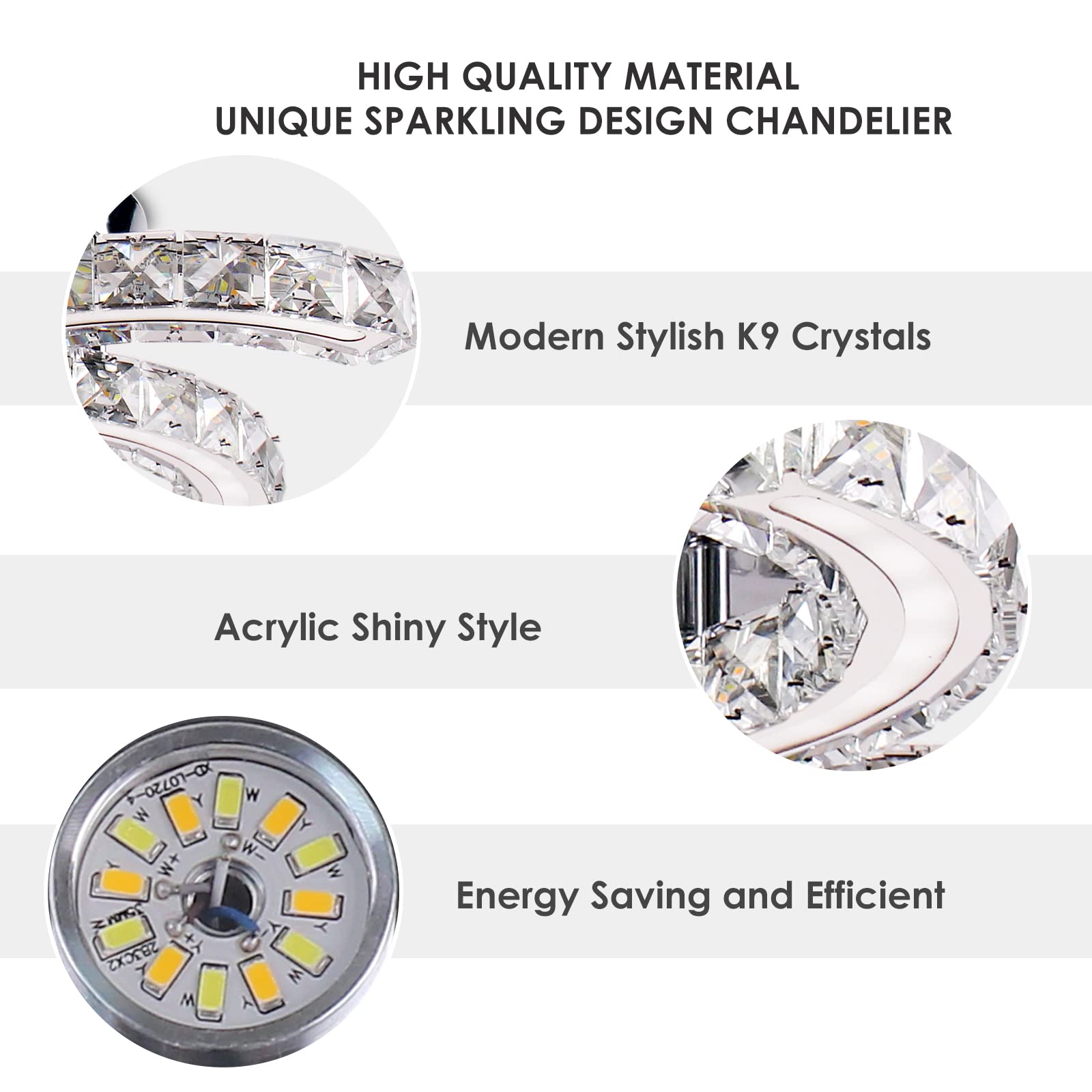 Modern Crystal Chandeliers - Acrylic LED Ceiling Light Fixture with Stainless Steel Arms, Elegant Pendant Lighting for Living Room, Dining Room & Bedroom (Cold White) | Perfect for Home Decor, Wedding Venues and Luxury Interior Design