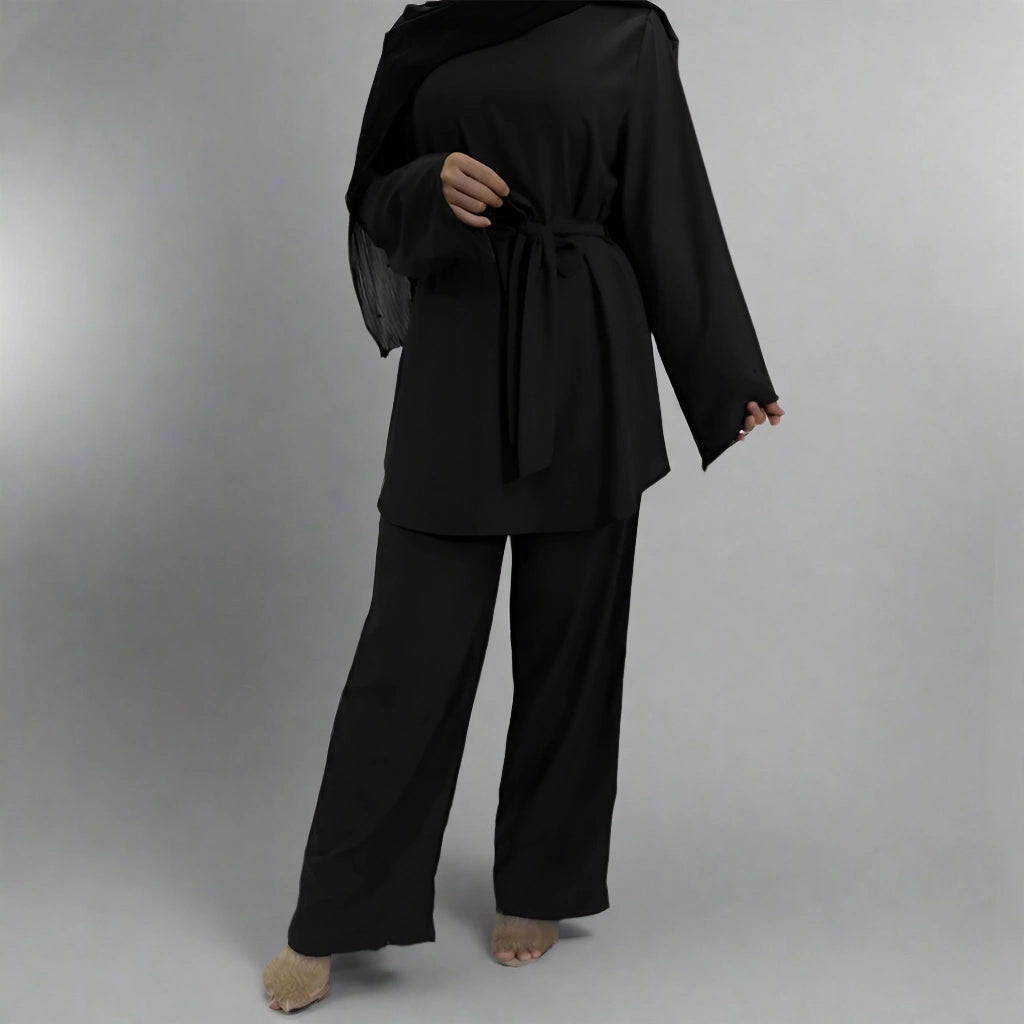 Modest Muslim Women's Office Wear - Nida Tops and Pants Suit Set | Professional Work Attire for Business & Formal Occasions