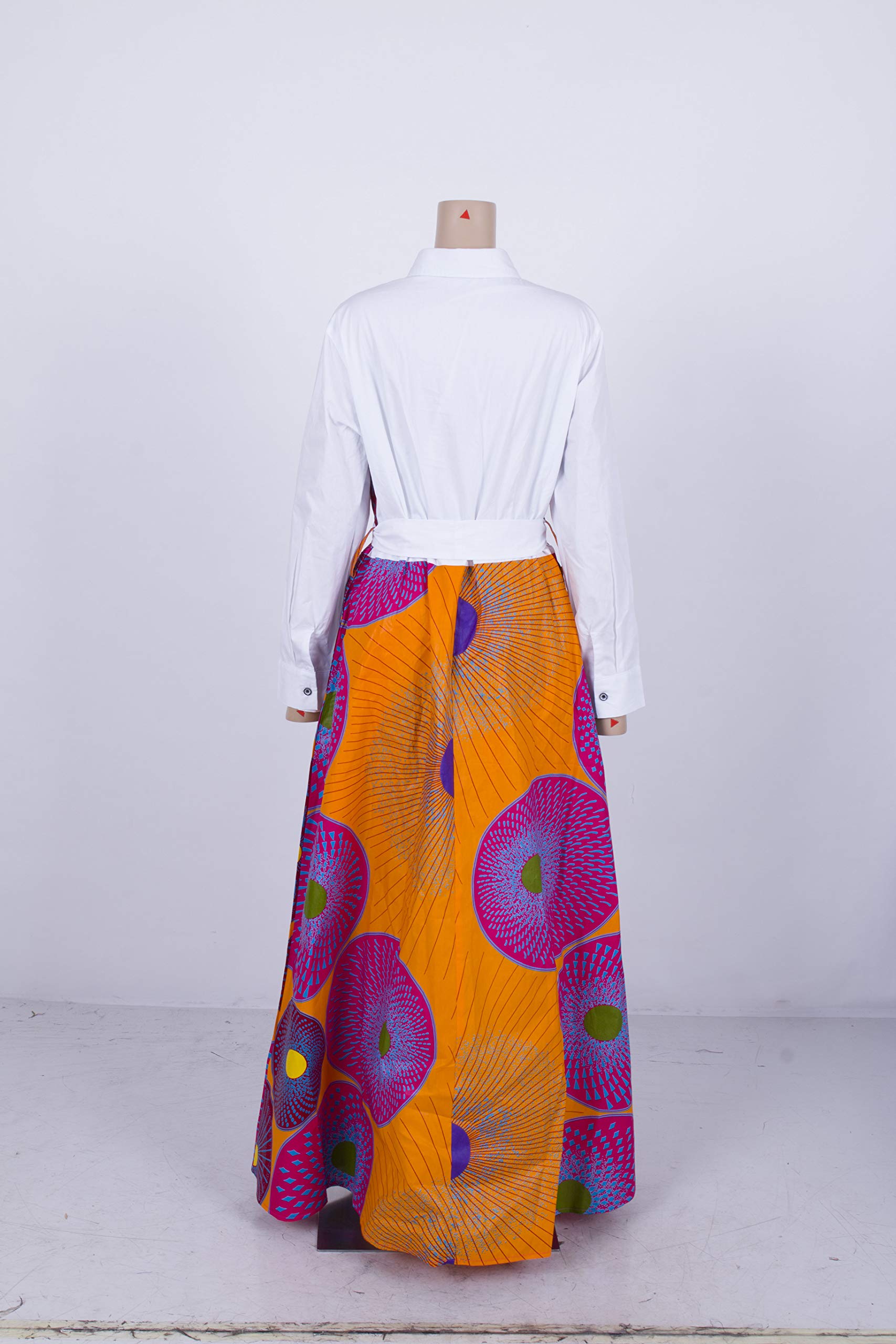 Elegant African Print Long Sleeve Maxi Dress for Women - Tied Waist Ankara Day Dress - Perfect for Parties, Weddings & Cultural Events
