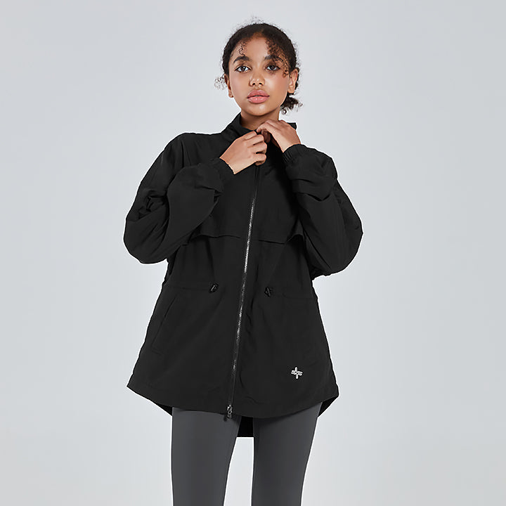 Women's High Neck String Windbreaker Jacket - Lightweight Waterproof Outdoor Coat for Running, Hiking & Travel