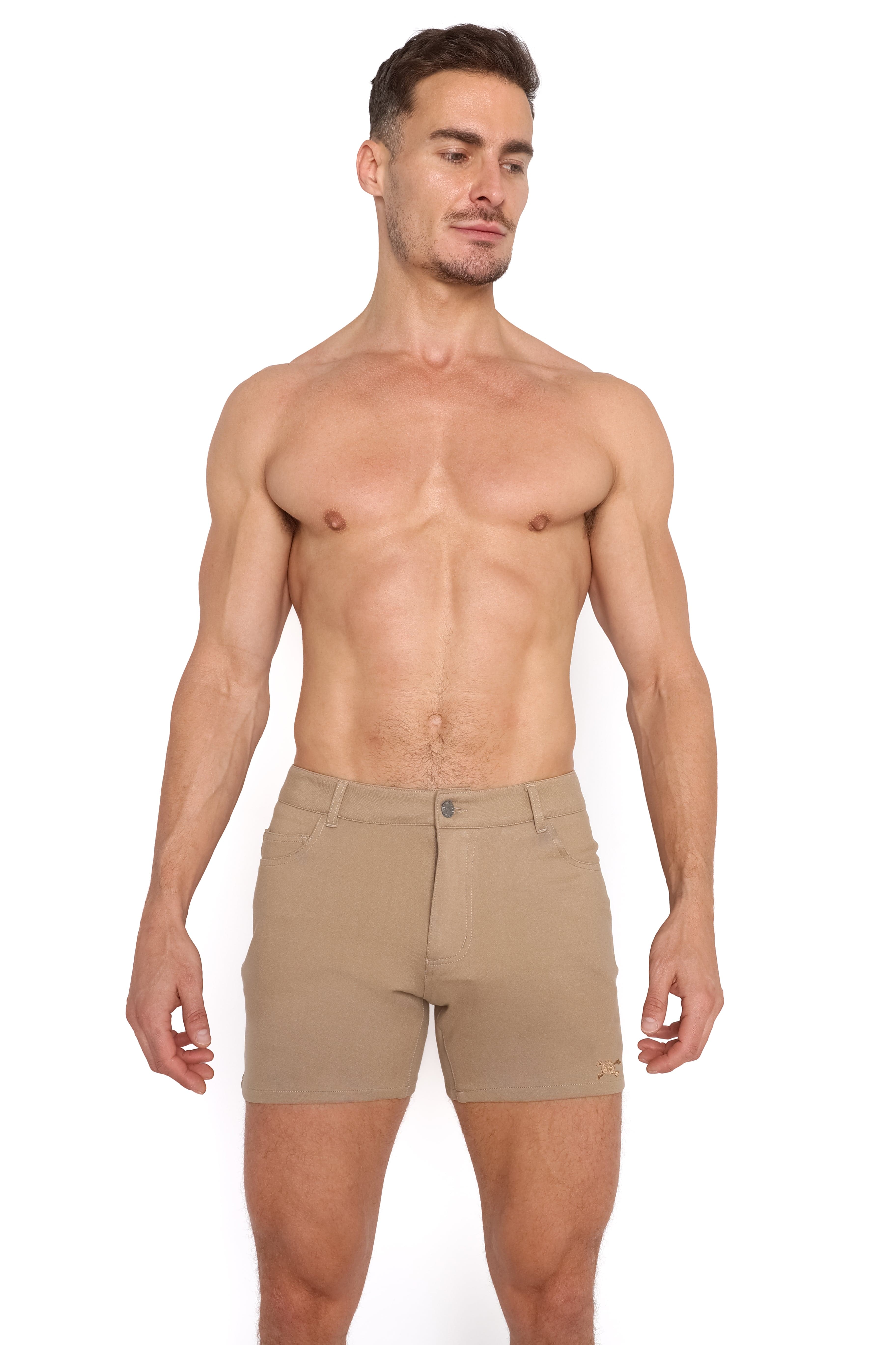 Custom Logo Knit Stretch Shorts for Men - Comfortable Tan Casual Shorts | Perfect for Summer, Gym, and Outdoor Activities