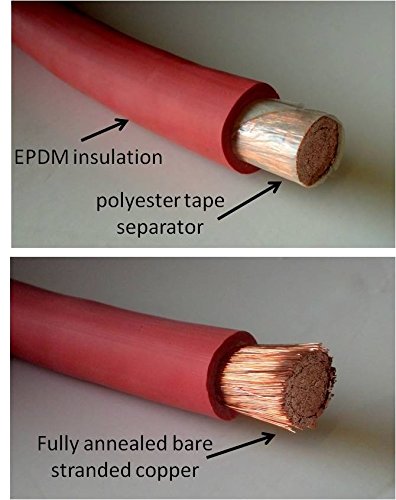 6 AWG Pure Copper Battery Cables - Red & Black (18 Inch) with 3/8
