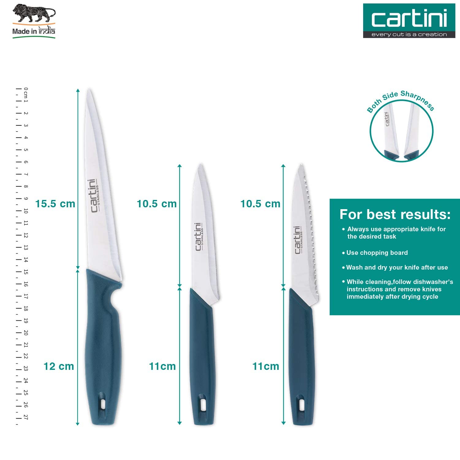Premium Godrej Cartini Stainless Steel Kitchen Knife Set - 6-Piece Multicolor Chef Knives for Cooking, Slicing & Dicing - Perfect for Home Chefs & Professional Kitchens