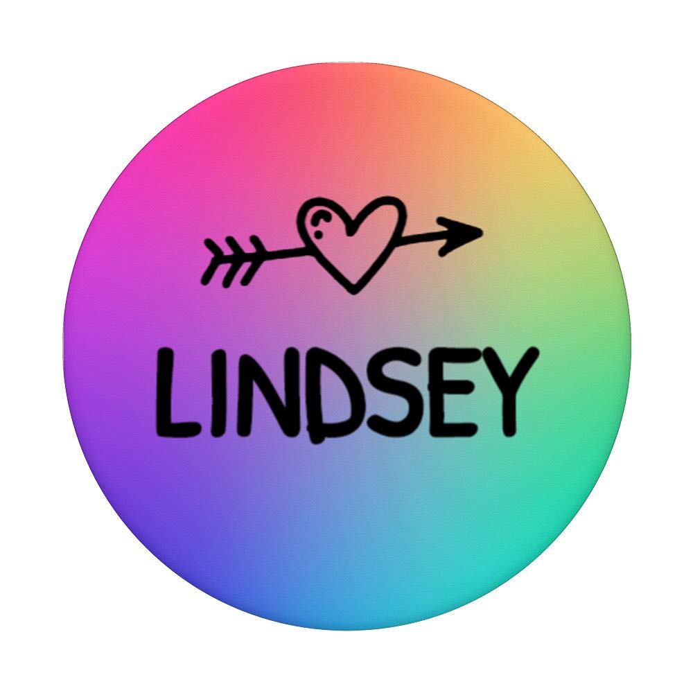Lindsey Gift Rainbow Heart Arrow Watercolor Name PopSockets PopGrip - Swappable Phone & Tablet Grip for iPhone, Samsung | Perfect for Everyday Use, Selfies & Secure Holding