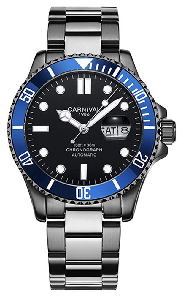 Carlien Men's Luxury Automatic GMT Diving Watch - Stainless Steel, Sapphire Glass, Luminous - Business & Sport Mechanical Watch for Professionals & Adventurers