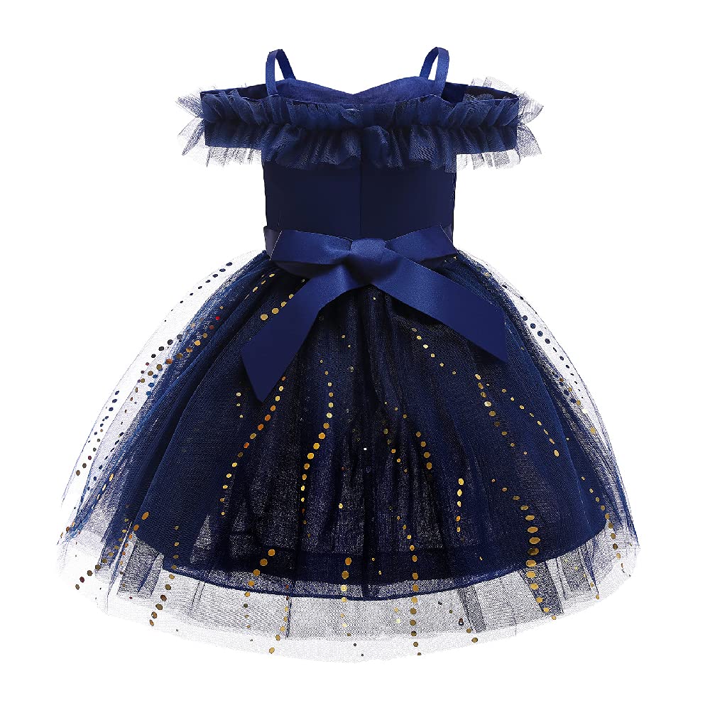 Quenny Girls' Summer Off-Shoulder Princess Dresses with Sequins - Elegant Children's Party & Special Occasion Outfits for Birthday, Wedding, and Photo Shoots