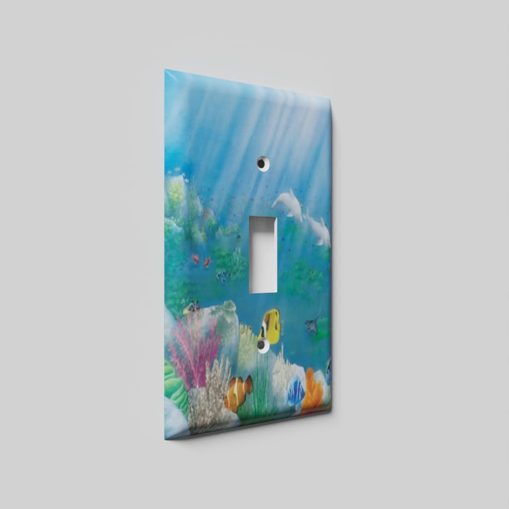 Deep Blue Fish Light Switch Cover - Toggle Wall Plate for Home Decor