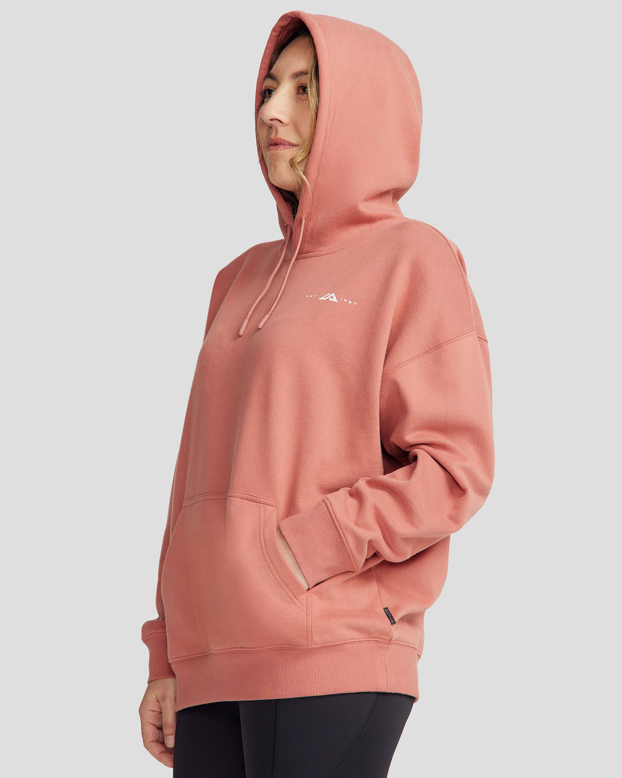 Women's Mountain Camo Slouchy Brushed Fleece Hoodie - Soft & Cozy Pullover Sweatshirt for Hiking, Camping & Outdoor Adventures (Clay Color)