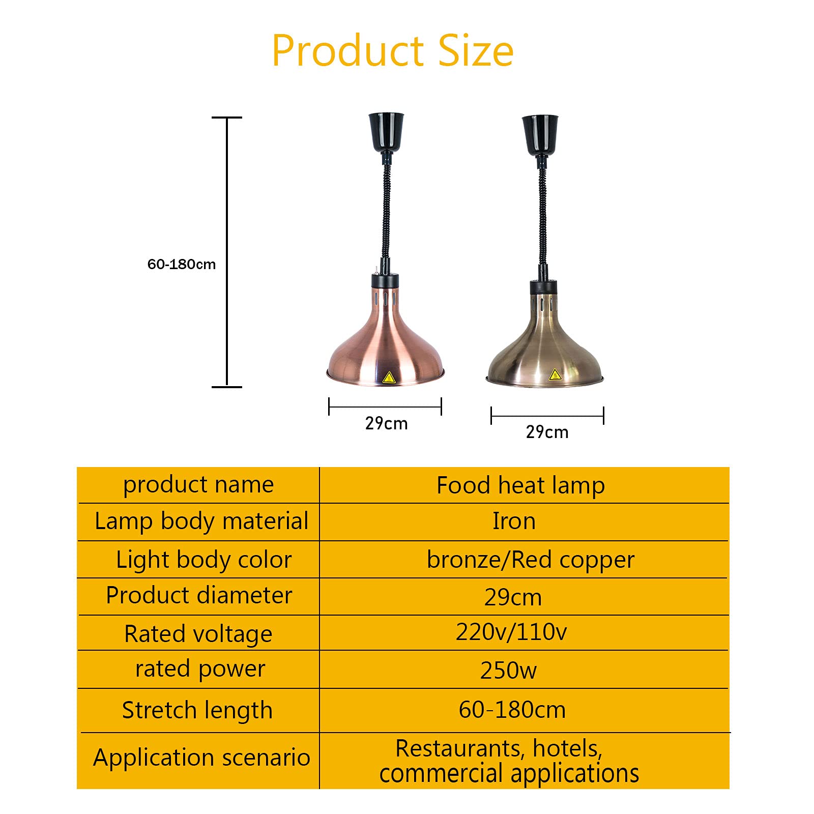 Commercial Food Warmer & Catering Heat Lamp - 60-180cm Retractable Buffet Heating Light for Steak, Pizza, BBQ - 250W Food Heat Chandelier for Restaurants, Home Kitchens & Cafeterias - Perfect for Buffets, Catering Events & Food Warm Keeping