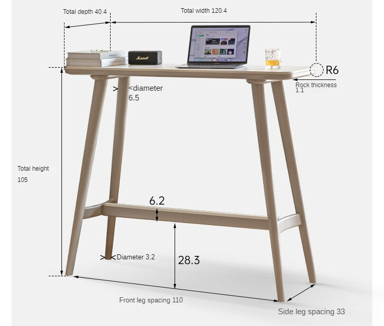 Solid Wood Bar Table - Light Luxury Rock Plate High Foot Table for Kitchen Island, Dining Room, or Home Bar - Poplar Wood Counter Height Table for Modern & Rustic Decor