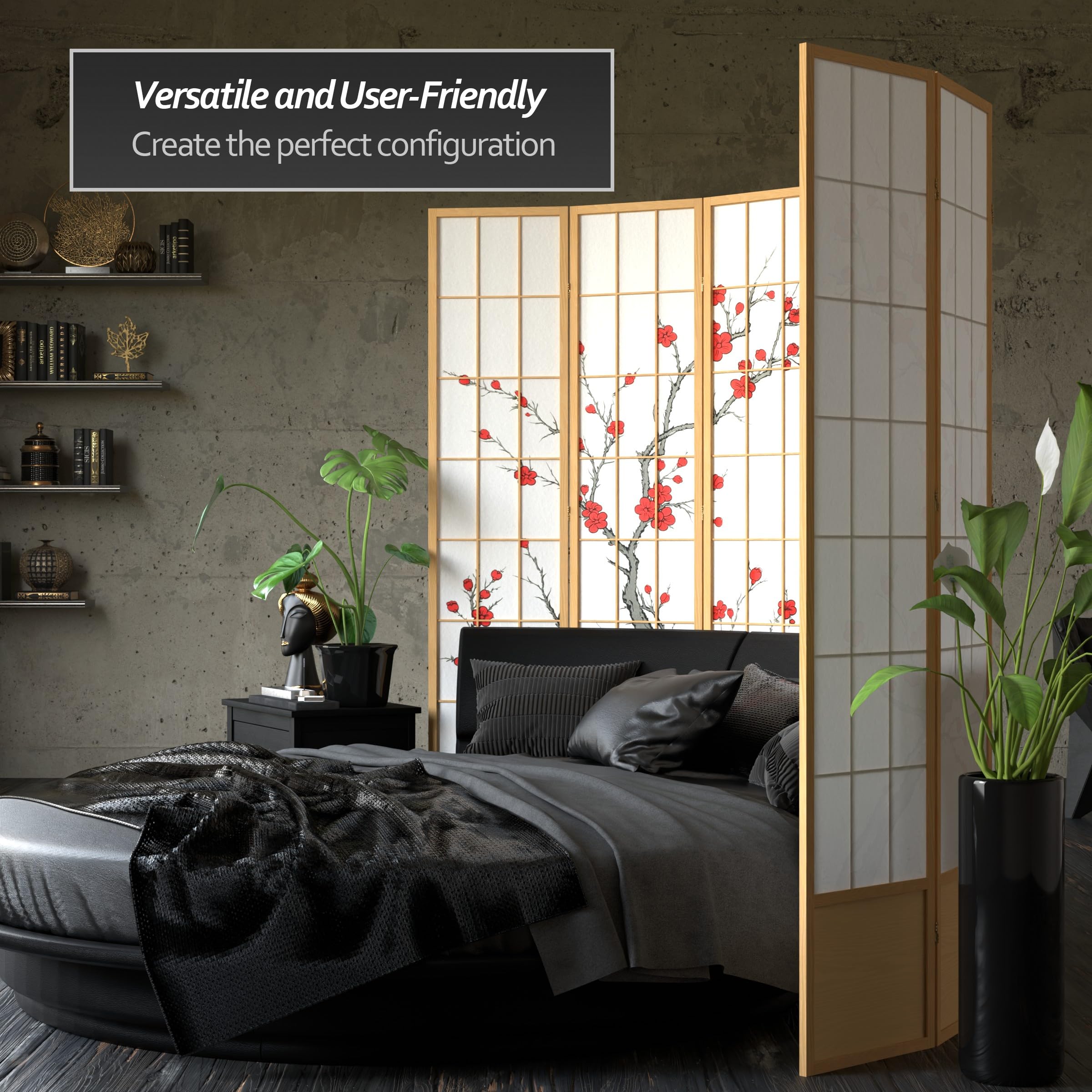 Red Lantern SS-84CBLSS 4-Panel Natural Bamboo Room Divider Screen - Perfect for Home Office, Living Room, and Bedroom Privacy