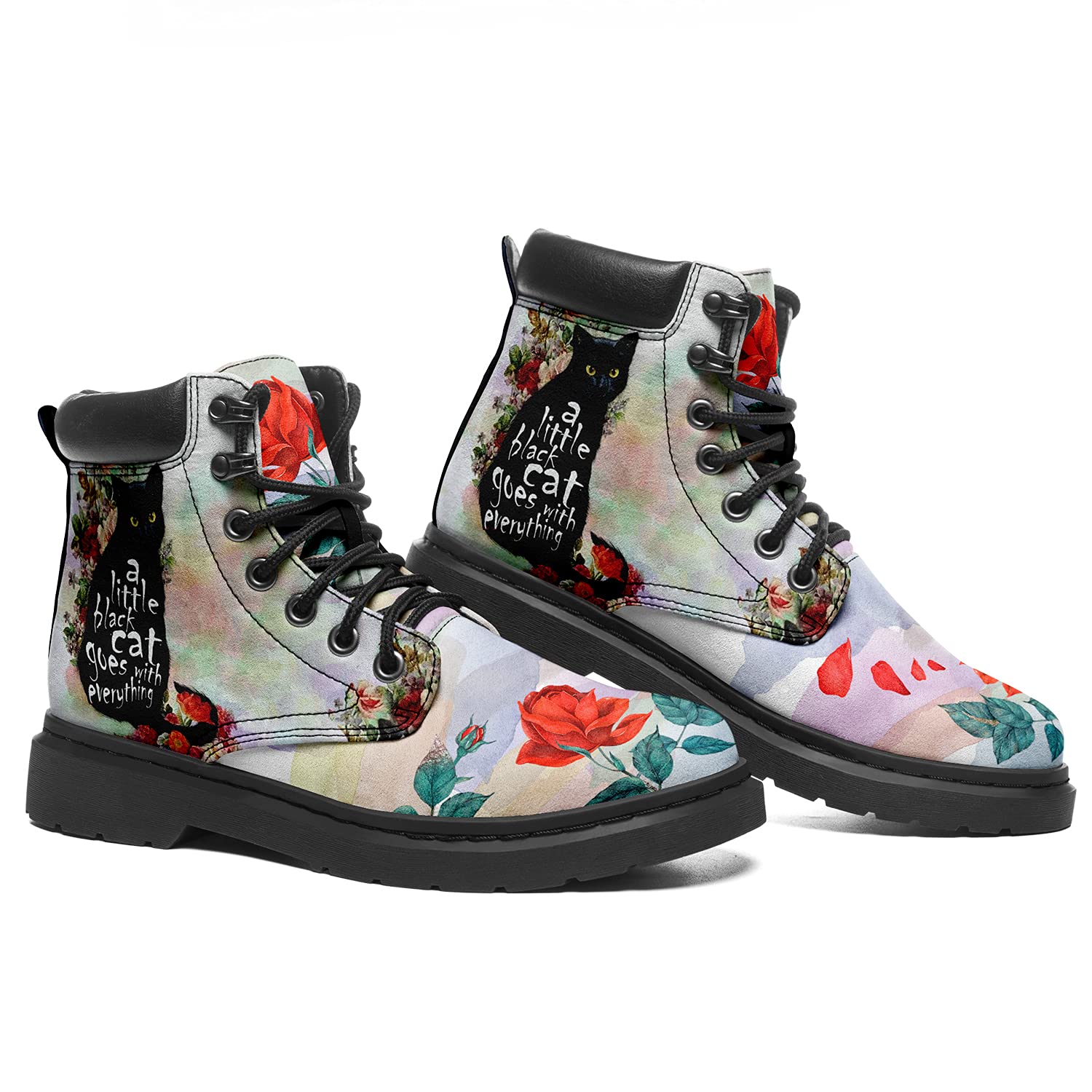 Women's Fashionable Lace-Up Ankle Combat Boots - Pet Print Classic Boots for Casual Wear, Outdoor Adventures & Stylish Outfits