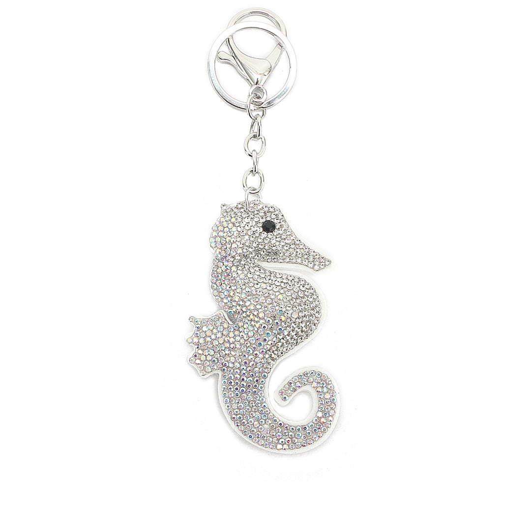Crystal Seahorse Bag Charm - Elegant White Seahorse Pendant for Handbags, Backpacks & Keychains - Perfect Gift for Women & Girls
